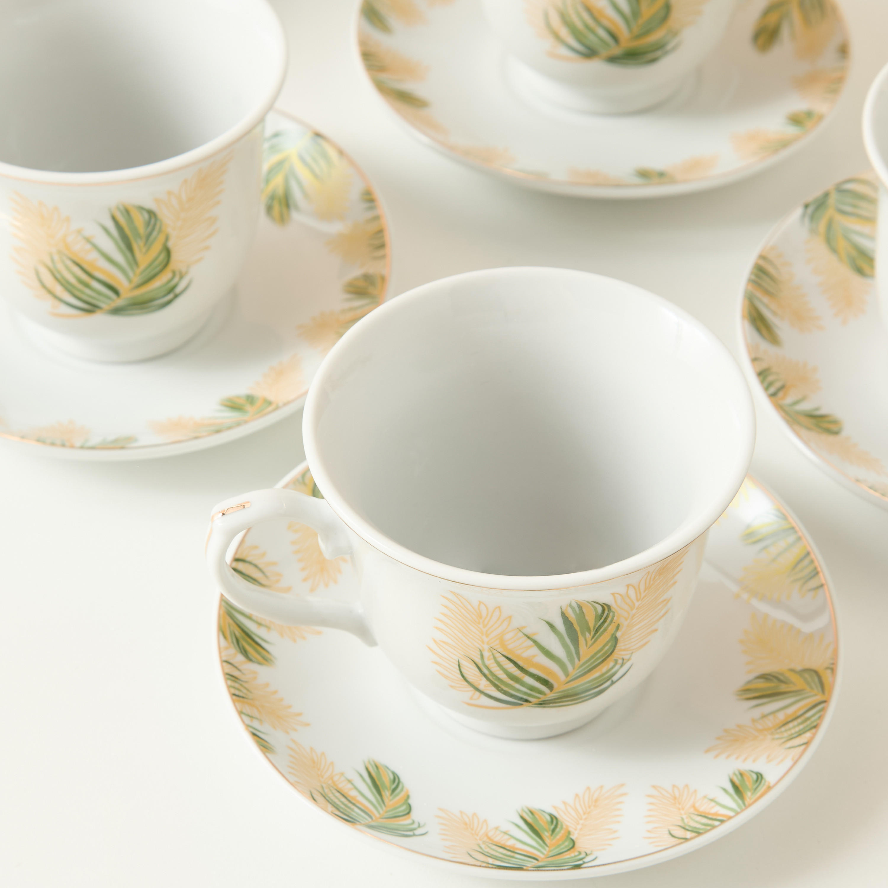 Palm Printed 13-Piece Cup and Saucer Set with Teapot-household-dining-teaandcoffee-teaandcoffeesets-image-4