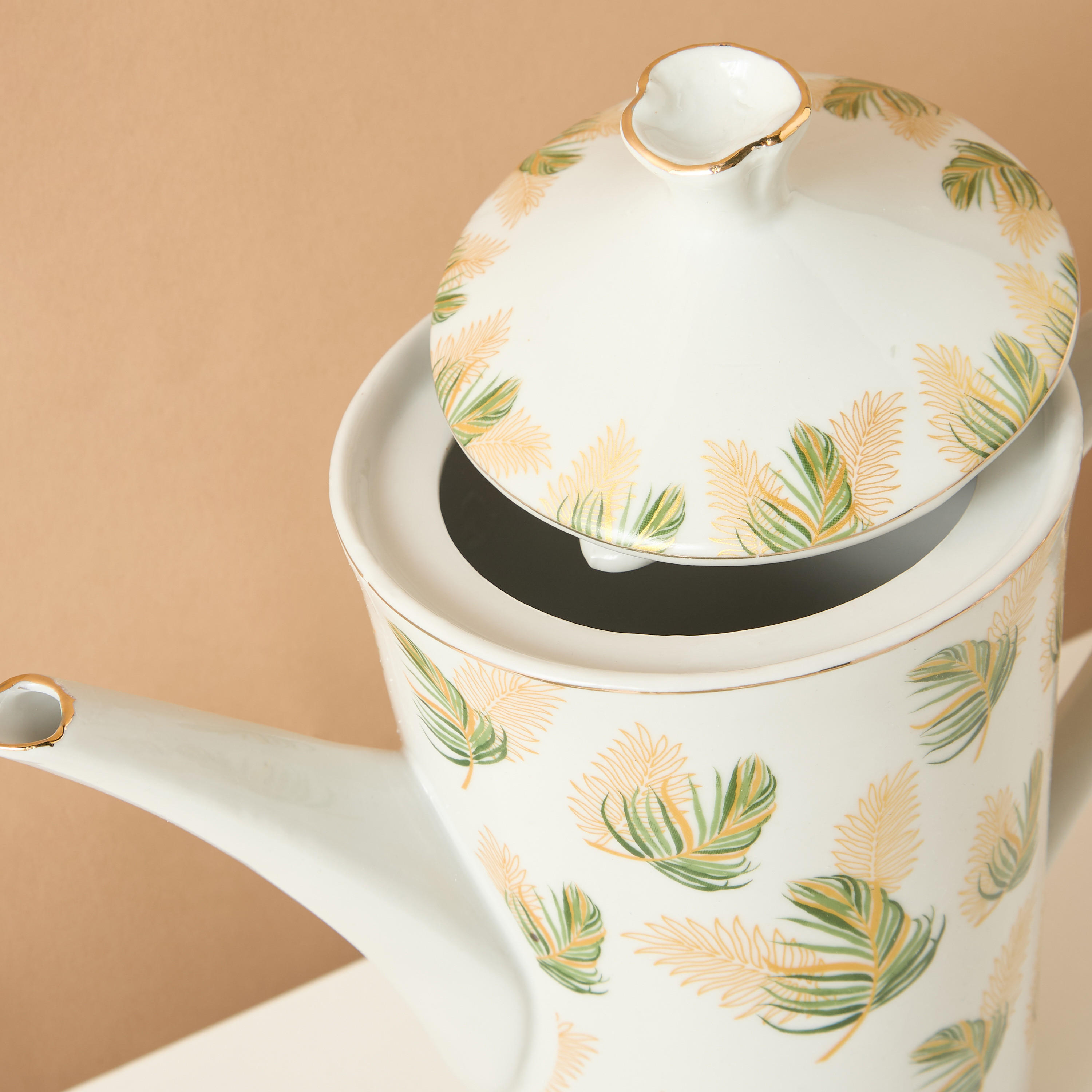 Palm Printed 13-Piece Cup and Saucer Set with Teapot-household-dining-teaandcoffee-teaandcoffeesets-image-5