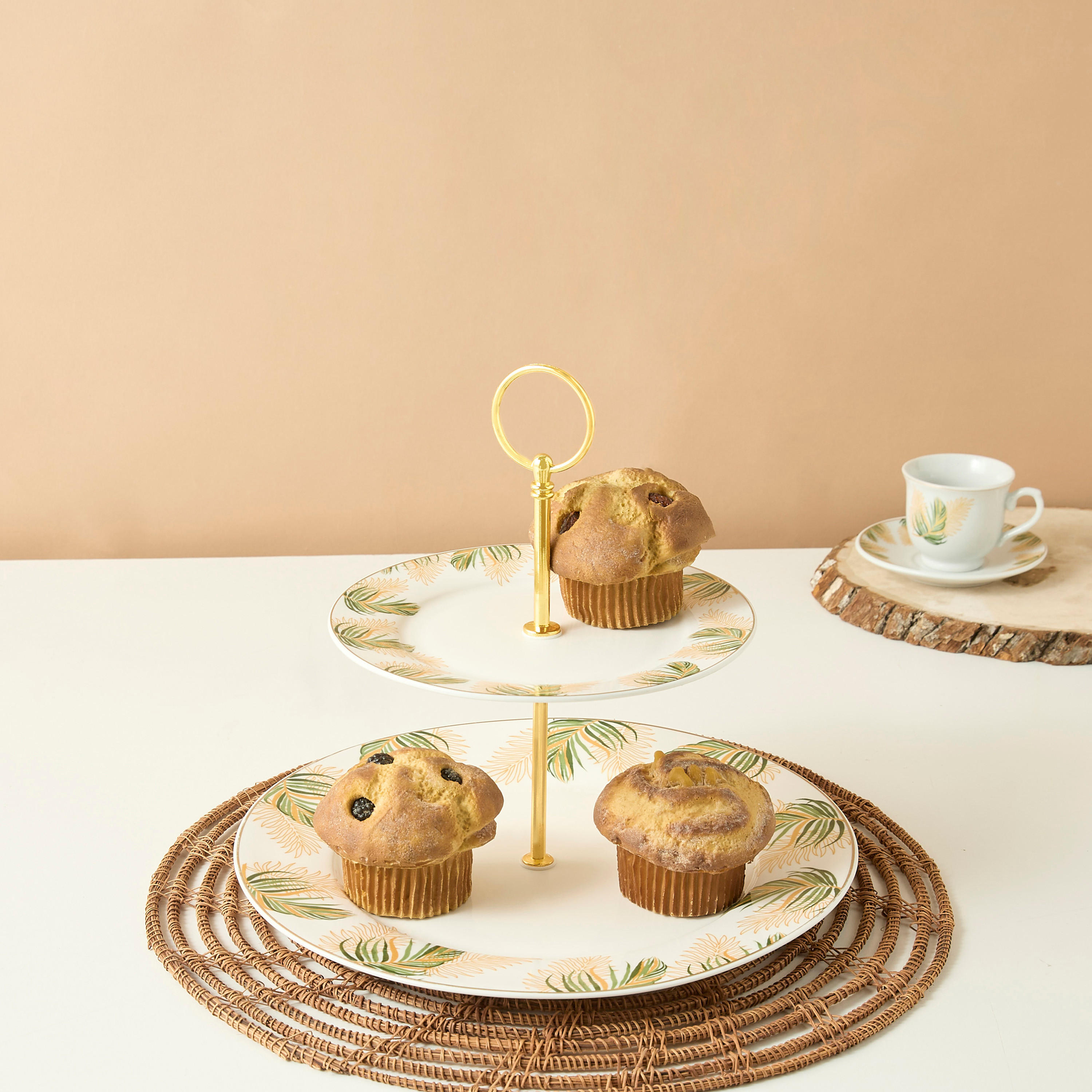 Palm Print 2-Tier Cake Stand - 27 cms-household-dining-serveware-cakestands-image-1