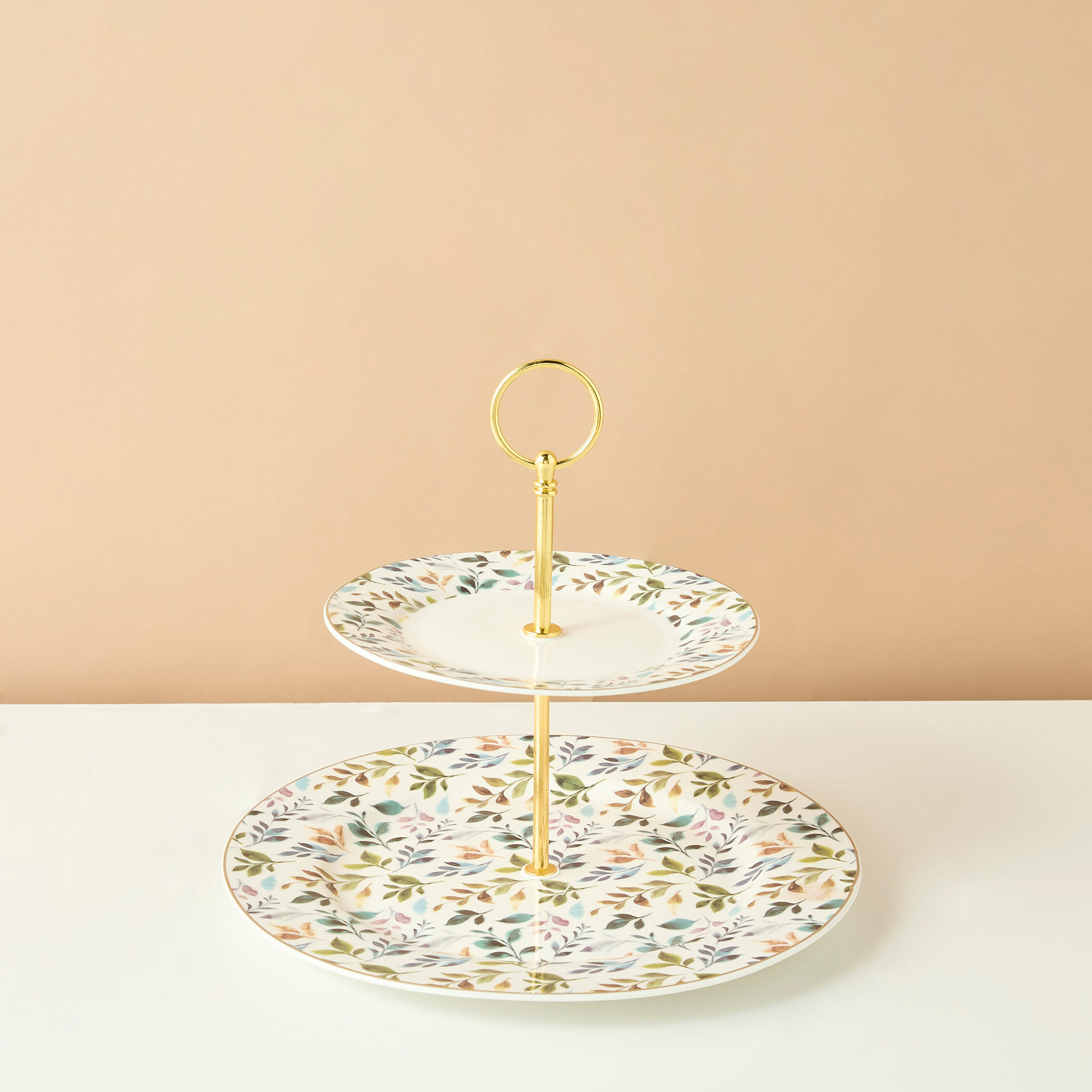 Botanic Printed 2-Tiered New Bone Chine Cake Stand-household-dining-serveware-cakestands-image-1