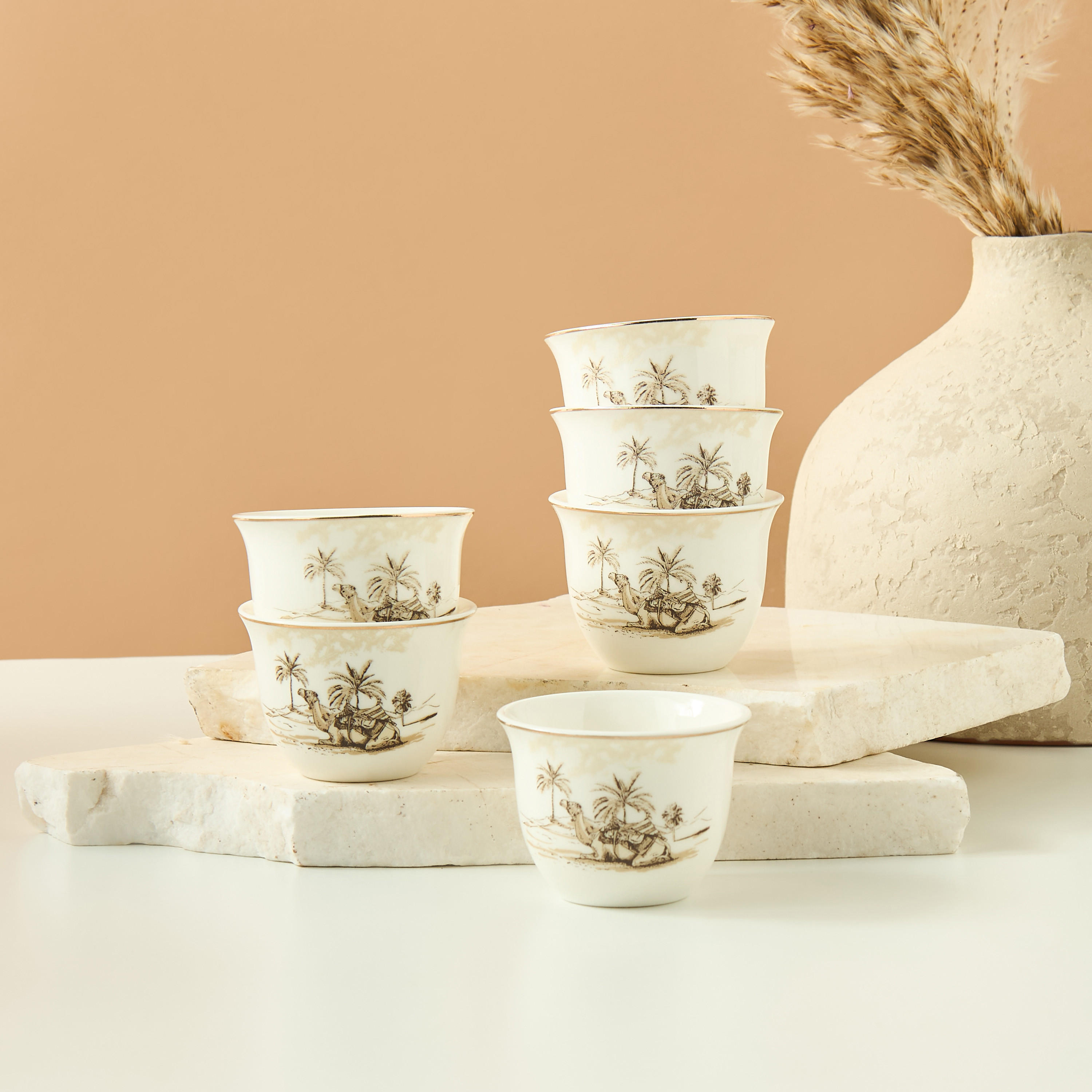 Camel 6-Piece New Bone China Kahwa Cup Set - 65 ml-household-dining-teaandcoffee-teaandcoffeesets-image-1