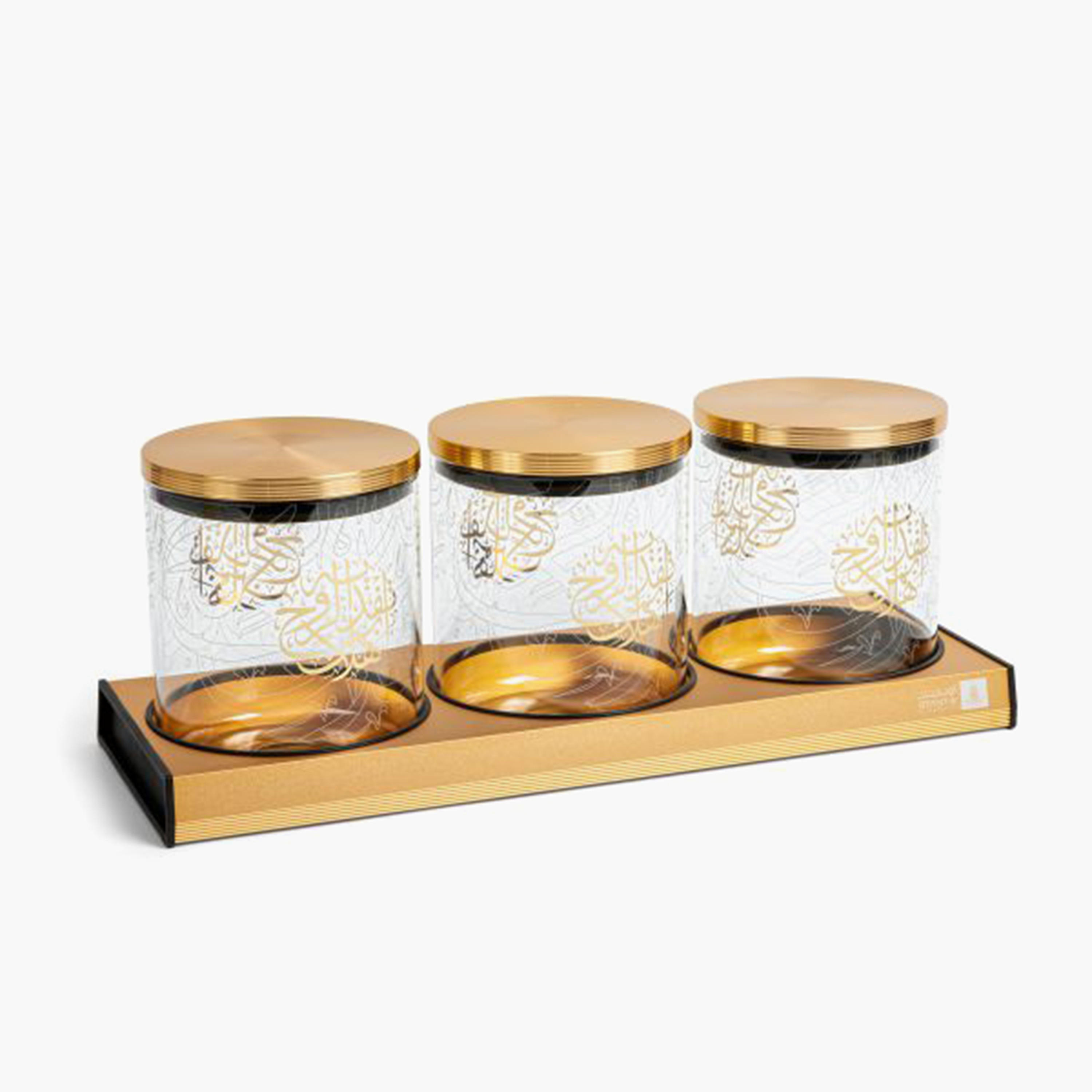 Otantik 4-Piece Printed Decorative Jar with Lid and Tray-household-dining-dinnerware-bowls-image-1