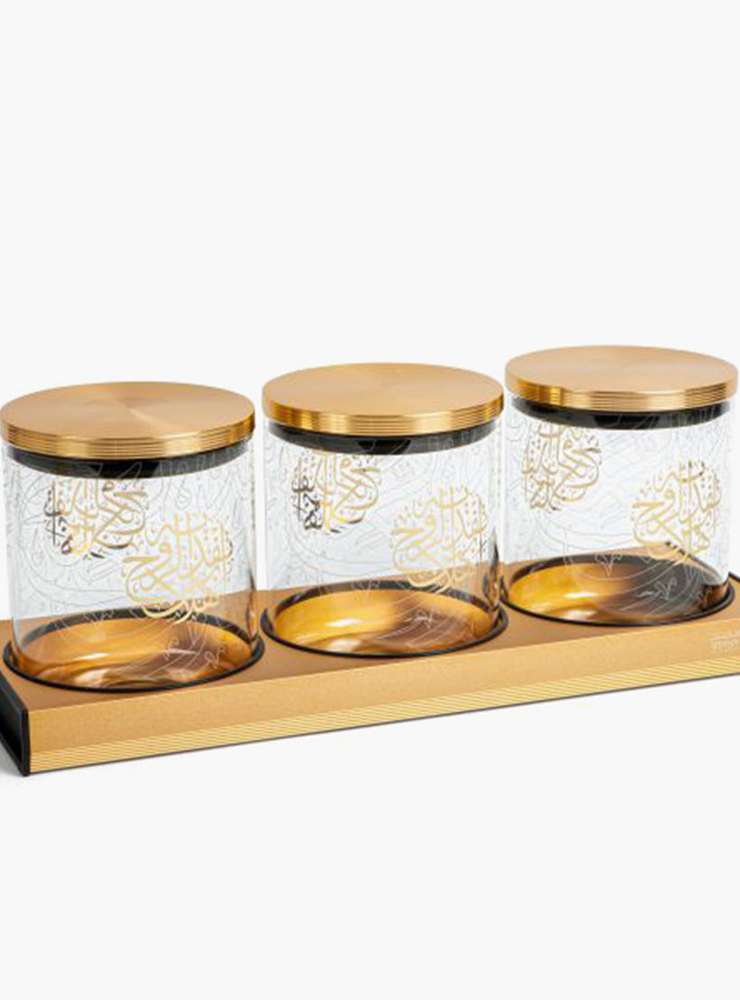 Otantik 4-Piece Printed Decorative Jar with Lid and Tray-household-dining-dinnerware-bowls-image-1