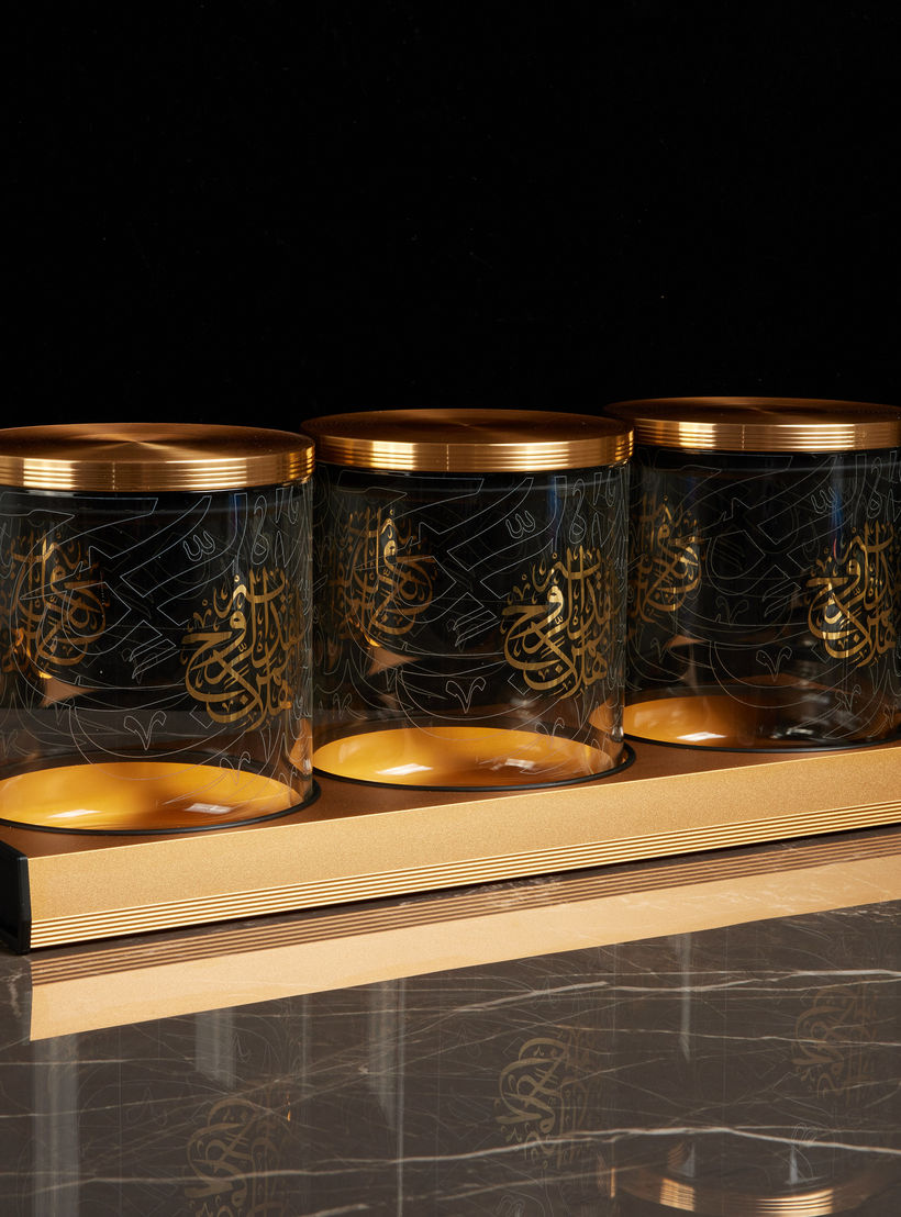 Otantik 4-Piece Printed Decorative Jar with Lid and Tray-household-dining-dinnerware-bowls-image-2