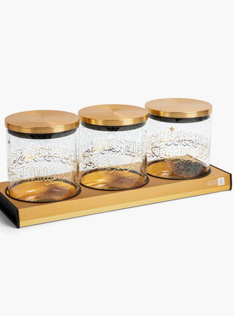 Otantik 4-Piece Printed Decorative Jar with Lid and Tray-household-dining-dinnerware-bowls-image-1