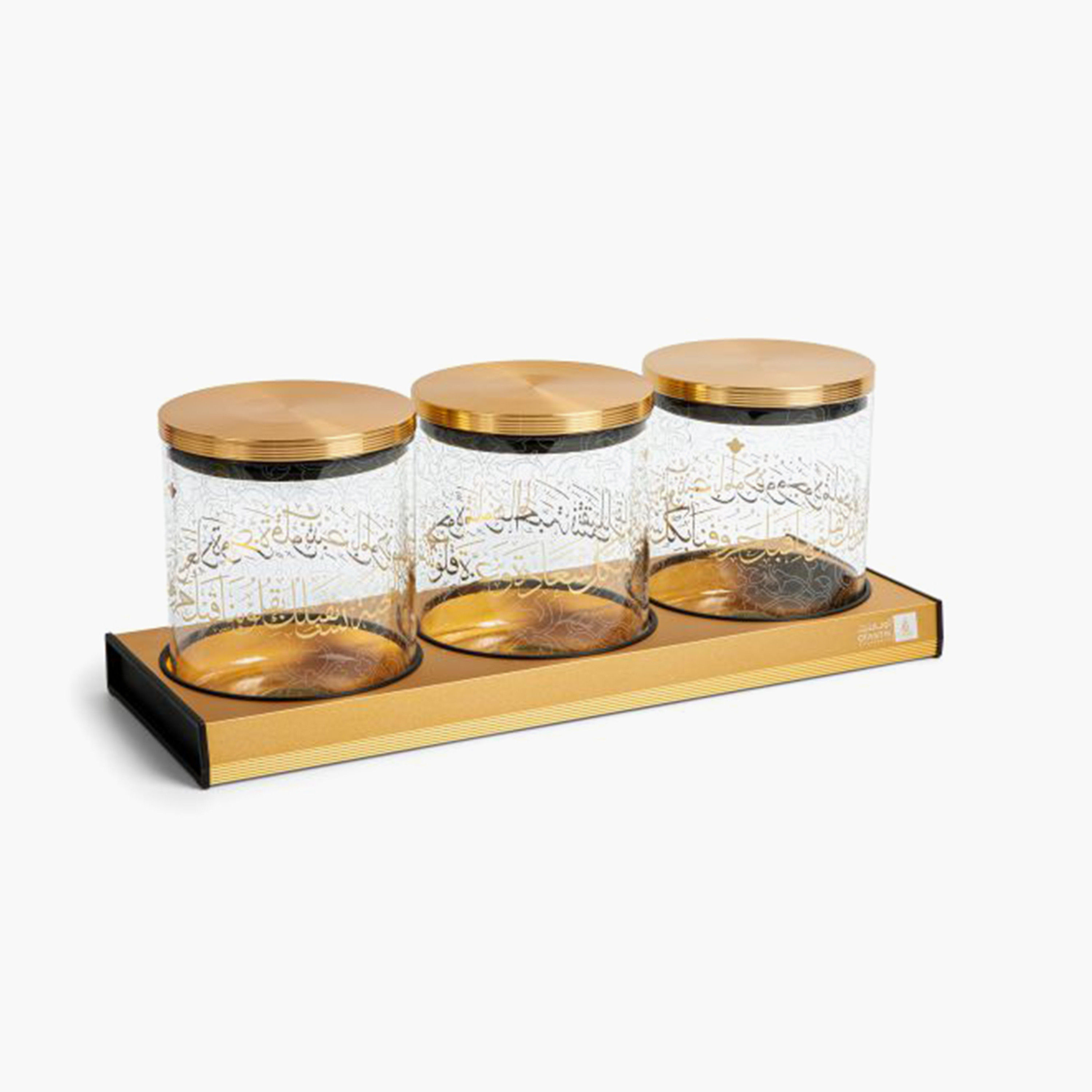 Otantik 4-Piece Printed Decorative Jar with Lid and Tray-household-dining-dinnerware-bowls-image-1
