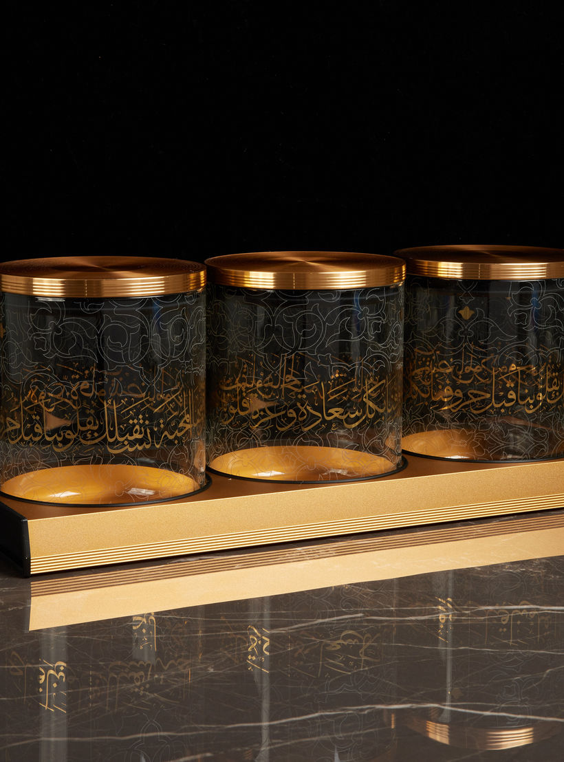 Otantik 4-Piece Printed Decorative Jar with Lid and Tray-household-dining-dinnerware-bowls-image-2