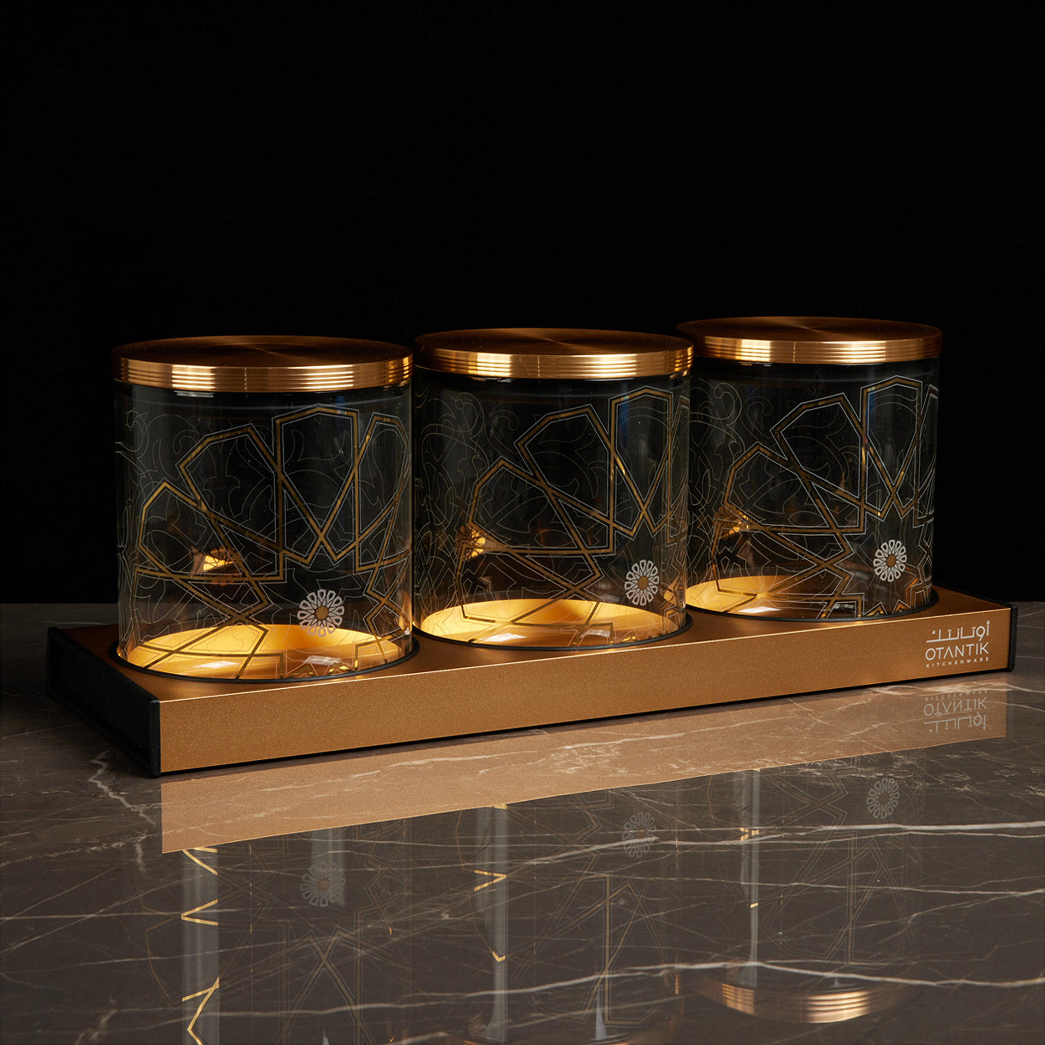 Otantik 4-Piece Decorative Jar with Tray Set-household-kitchen-foodstorage-canistersandjars-image-2