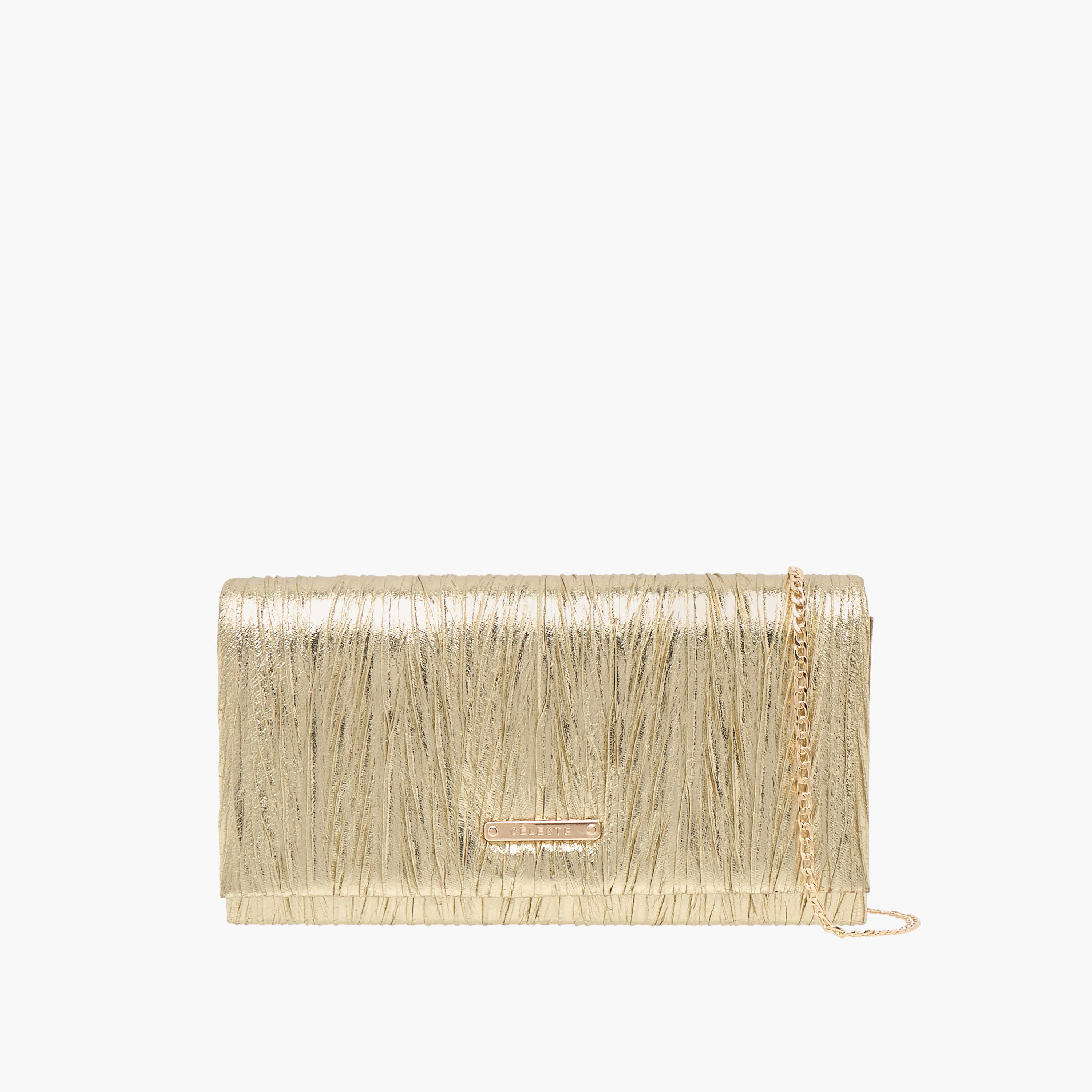 CelesteTextured Clutch with Detachable Chain Strap and Flap Closure-women-bagsandwallets-wallets-image-1