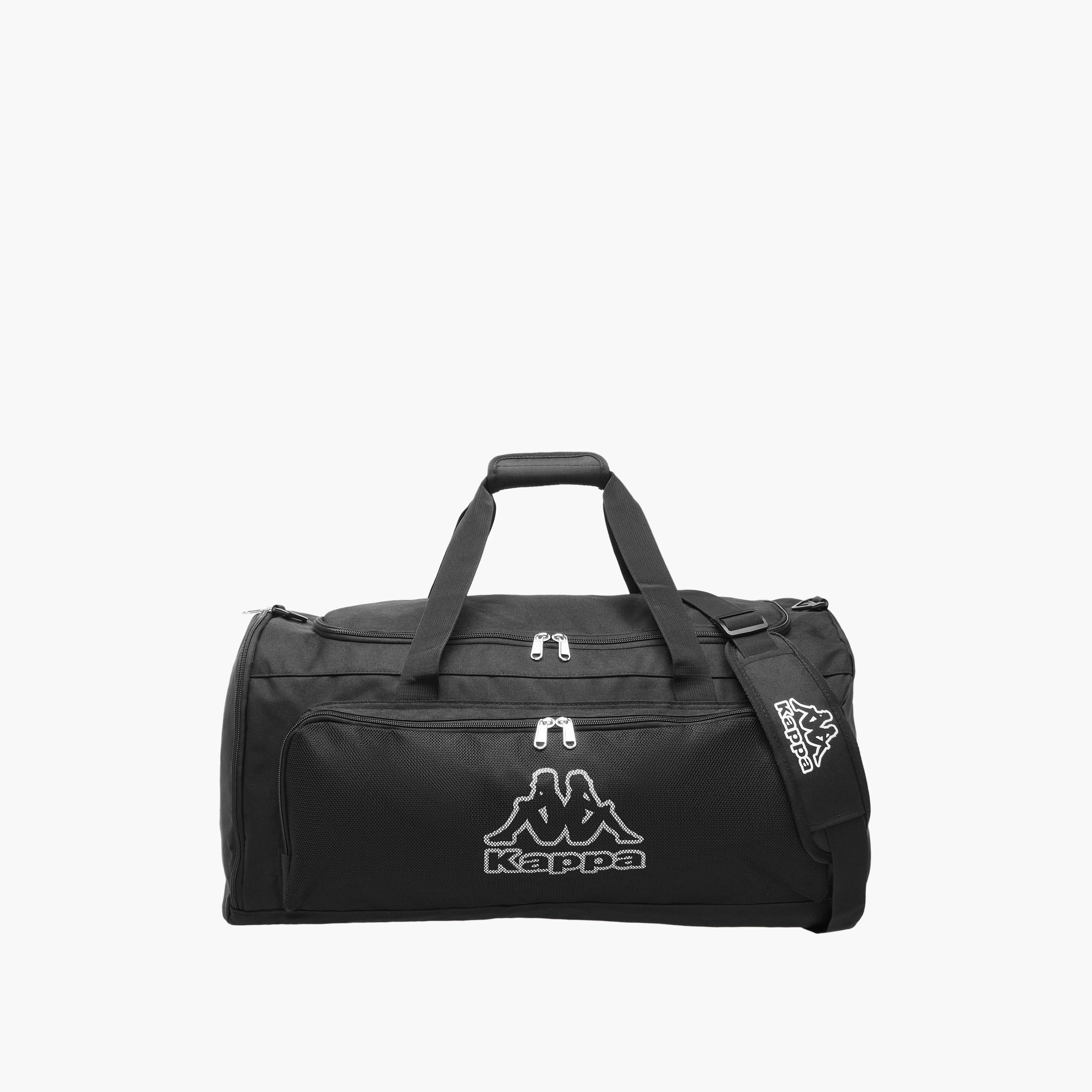 Kappa Logo Print Duffel Bag with Detachable Strap and Zip Closure-travel-luggagesandbags-dufflebags-image-1