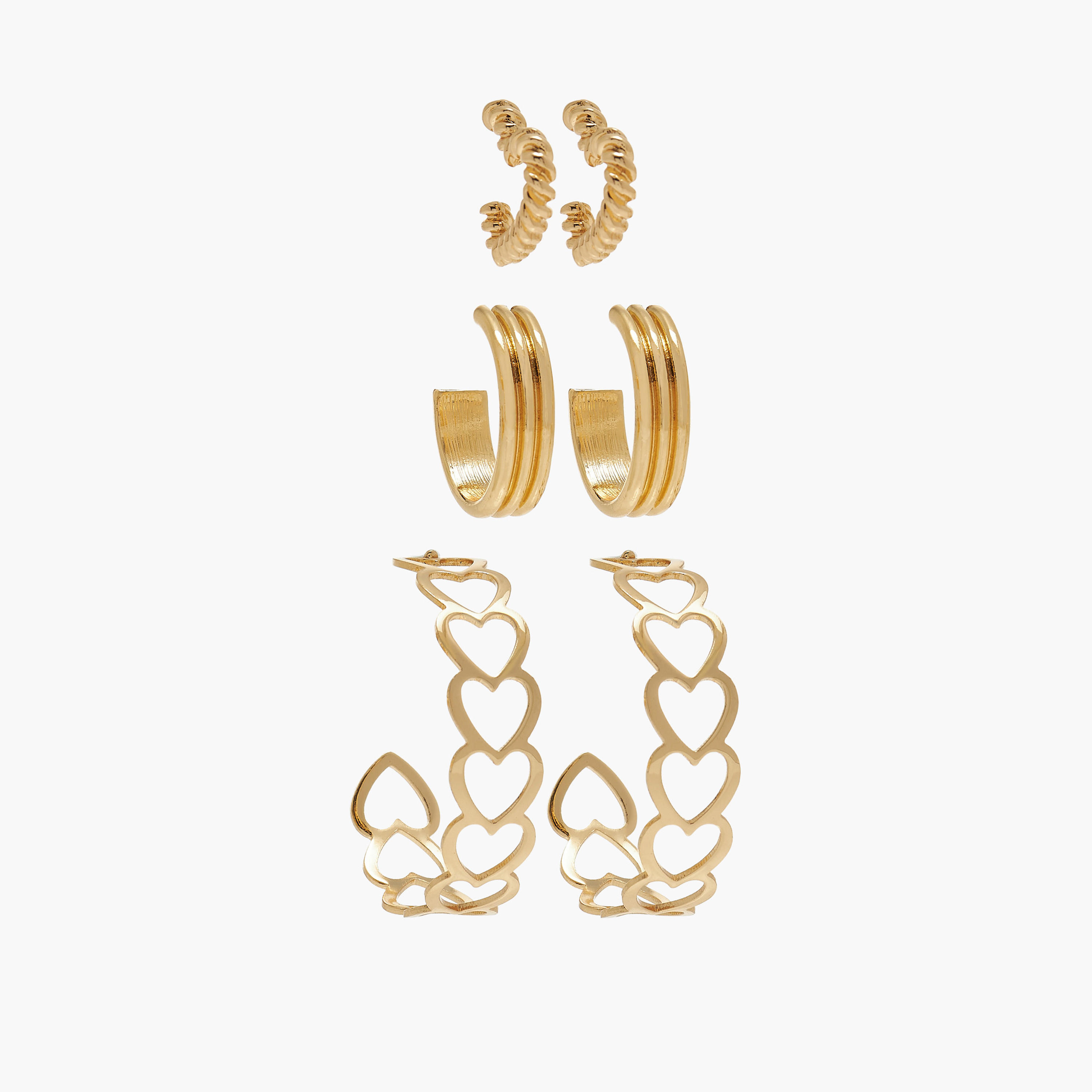 Textured Metallic Hoop Earrings with Pushback Closure - Set of 3-women-watchesandjewellery-jewellery-earrings-image-1
