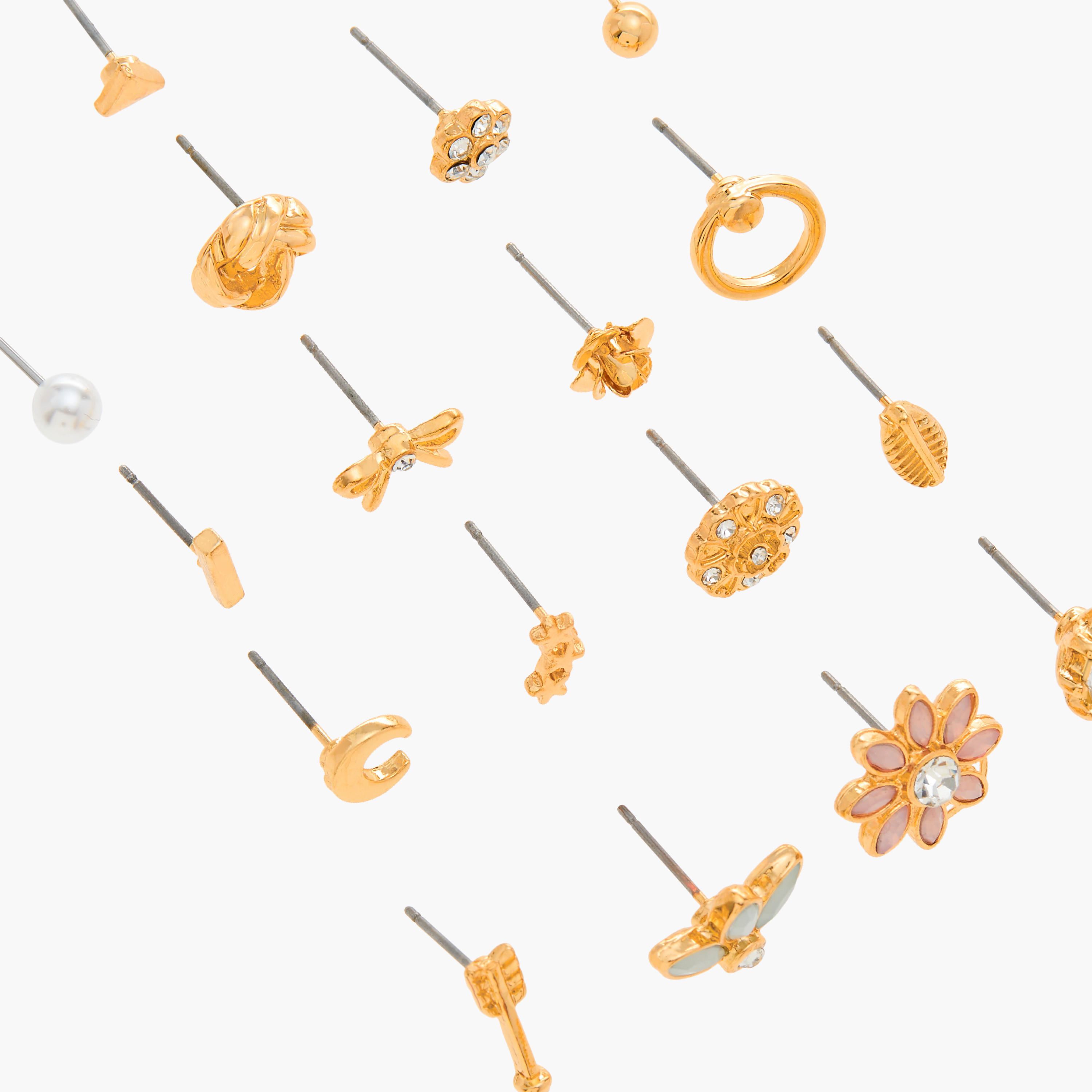 حلق ميتاليك بمكبس إغلاق خلفي - طقم 20 زوج متنوع-women-watchesandjewellery-jewellery-earrings-image-4