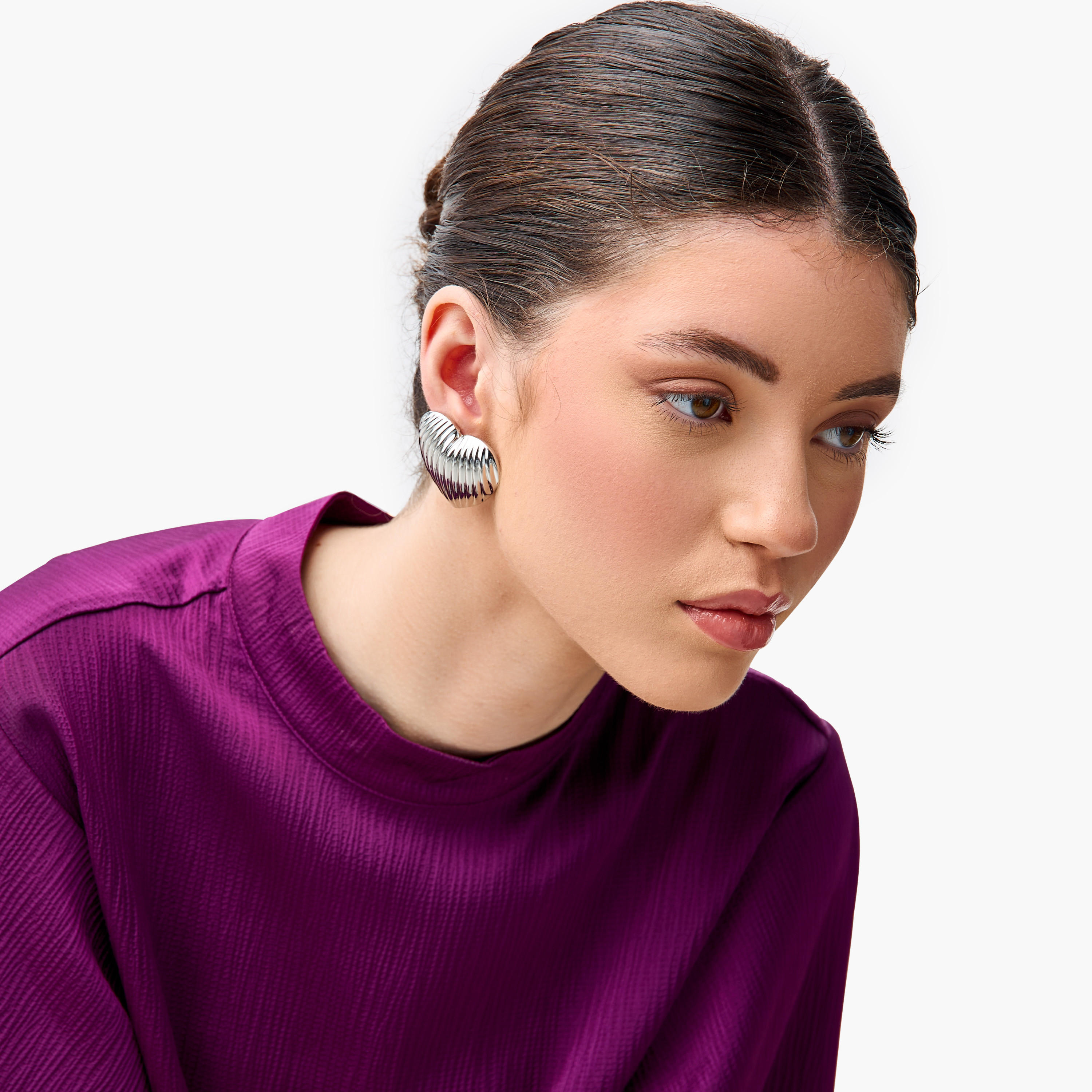 Metallic Heart Stud Earrings with Pushback Closure-women-watchesandjewellery-jewellery-earrings-image-2