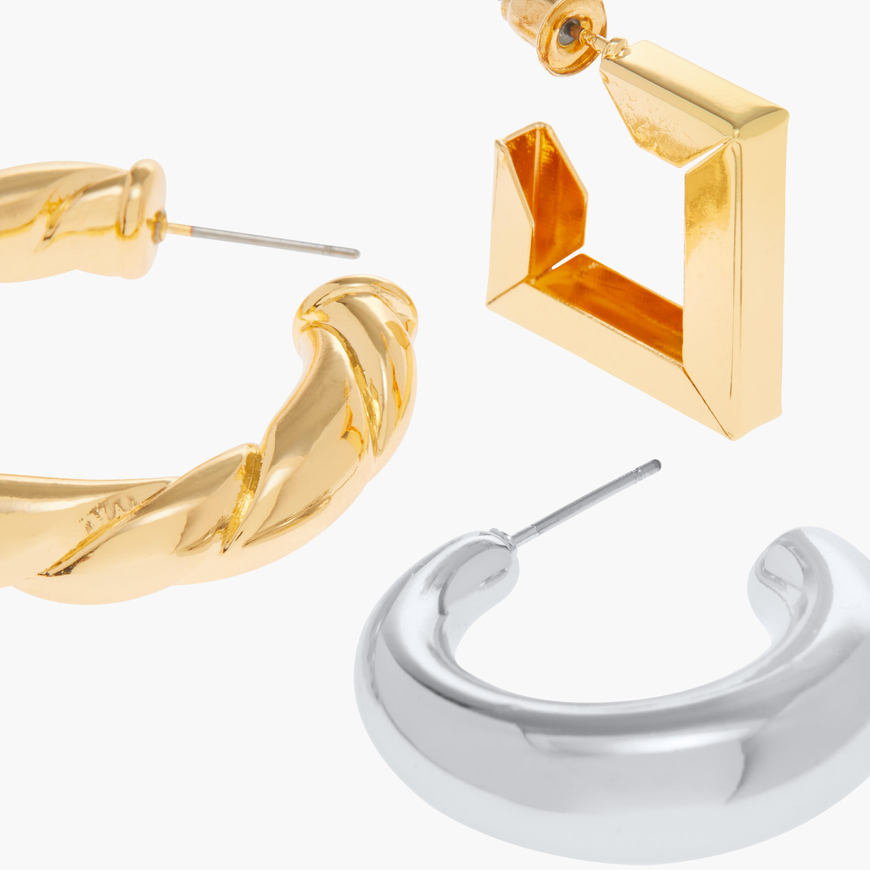 Metallic Hoop Earrings with Pushback Closure - Set of 3-women-watchesandjewellery-jewellery-earrings-image-6