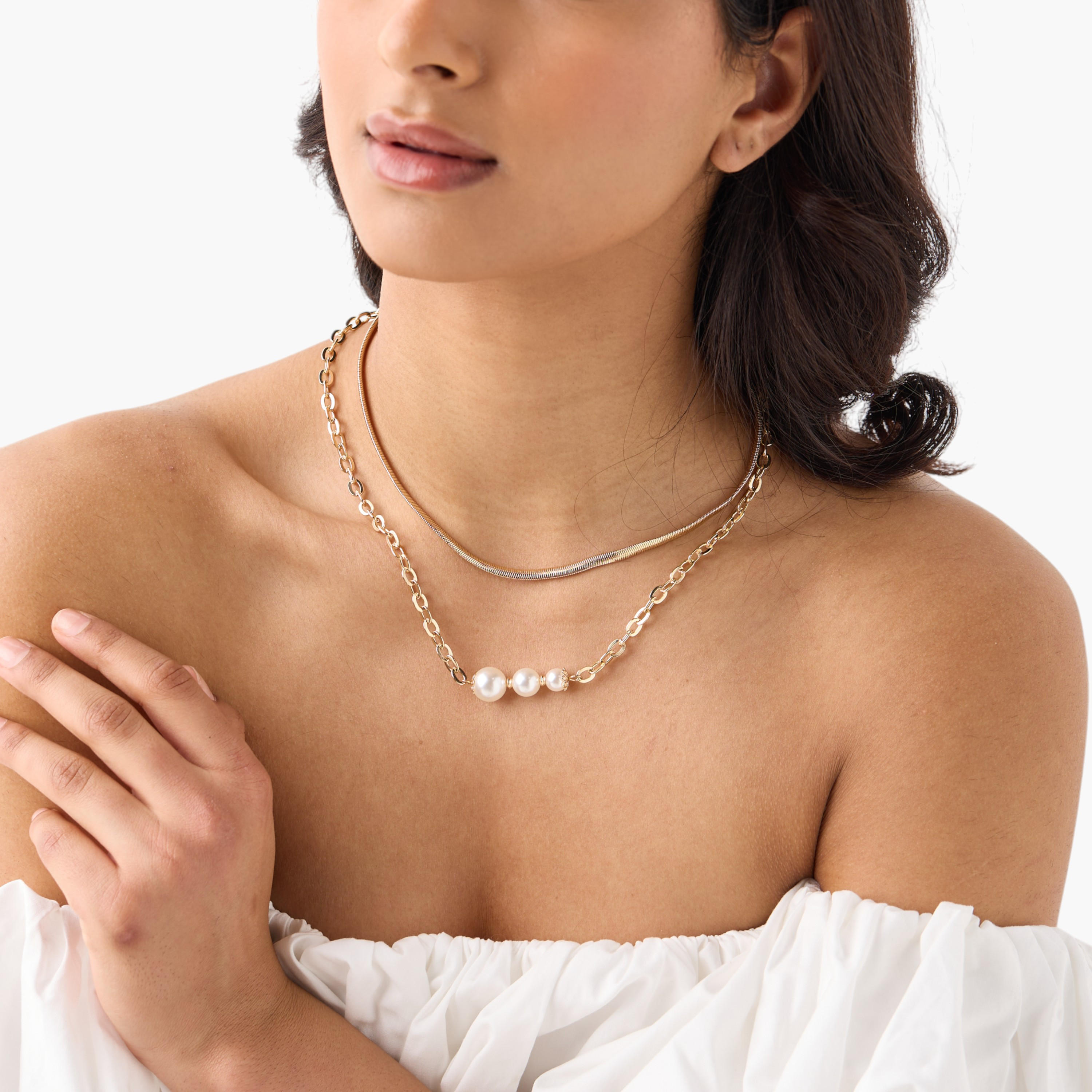Pearl Embellished 2-Layer Necklace with Lobster Clasp Closure-women-watchesandjewellery-jewellery-necklacesandpendants-image-2