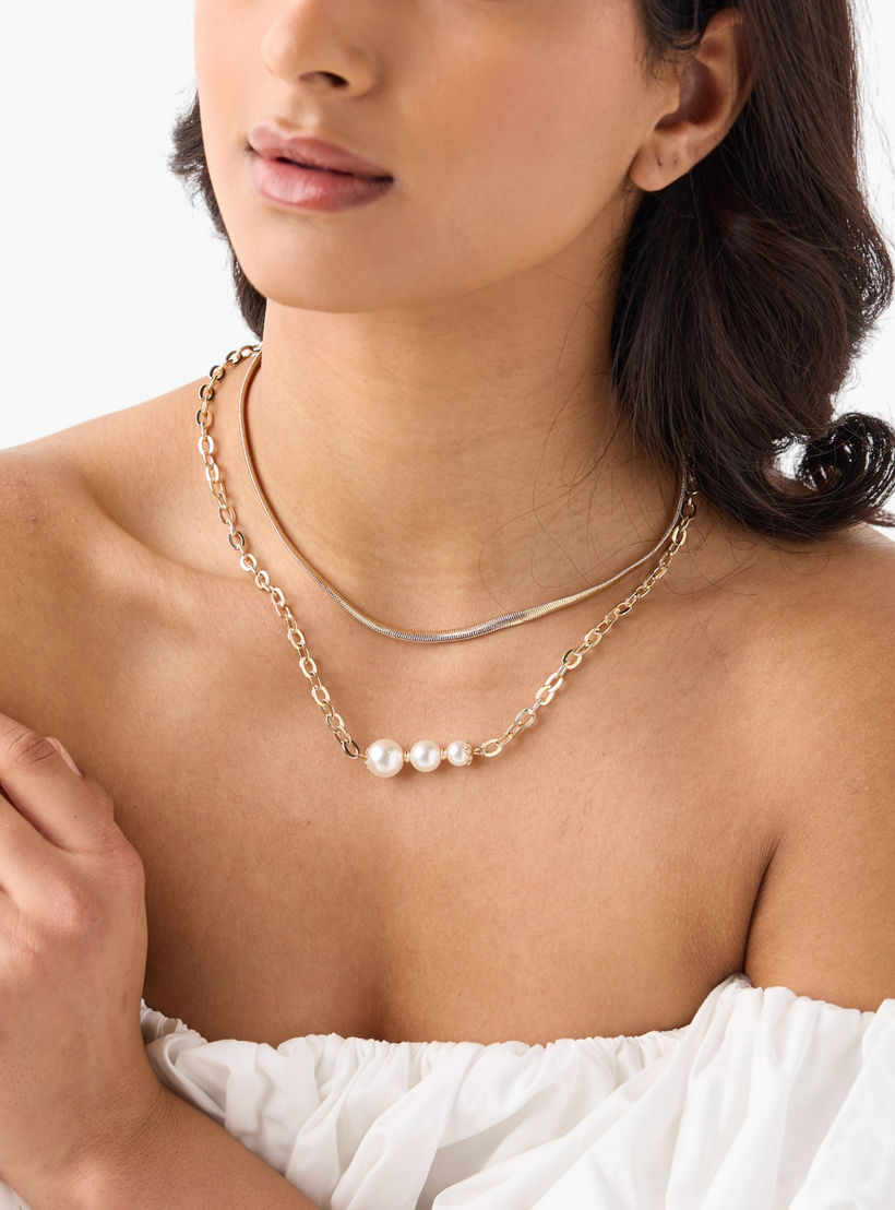 Pearl Embellished 2-Layer Necklace with Lobster Clasp Closure-women-watchesandjewellery-jewellery-necklacesandpendants-image-2