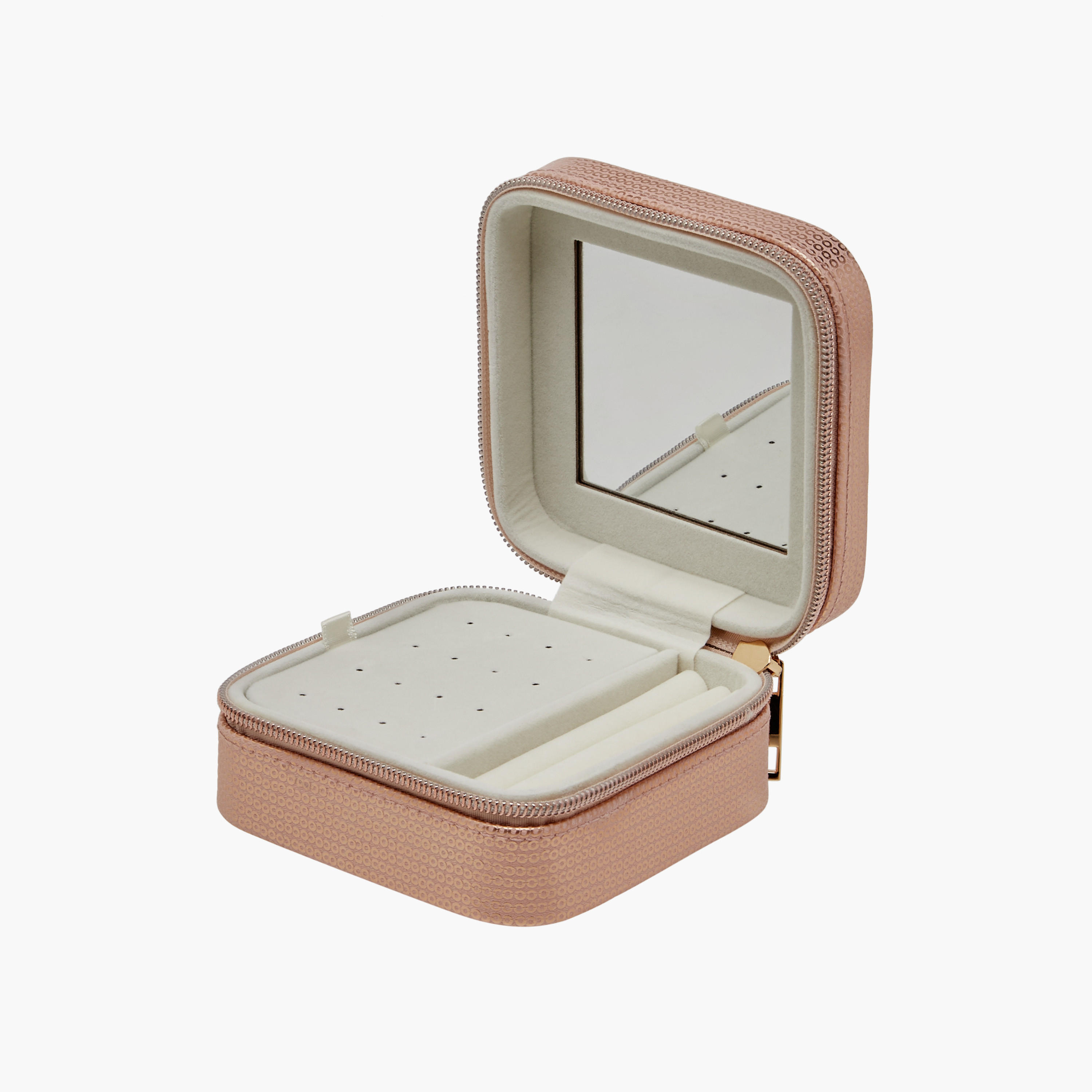Textured Jewellery Box with Mirror and Zip Closure - 11x6x11 cms-women-watchesandjewellery-jewellery-storage-image-2
