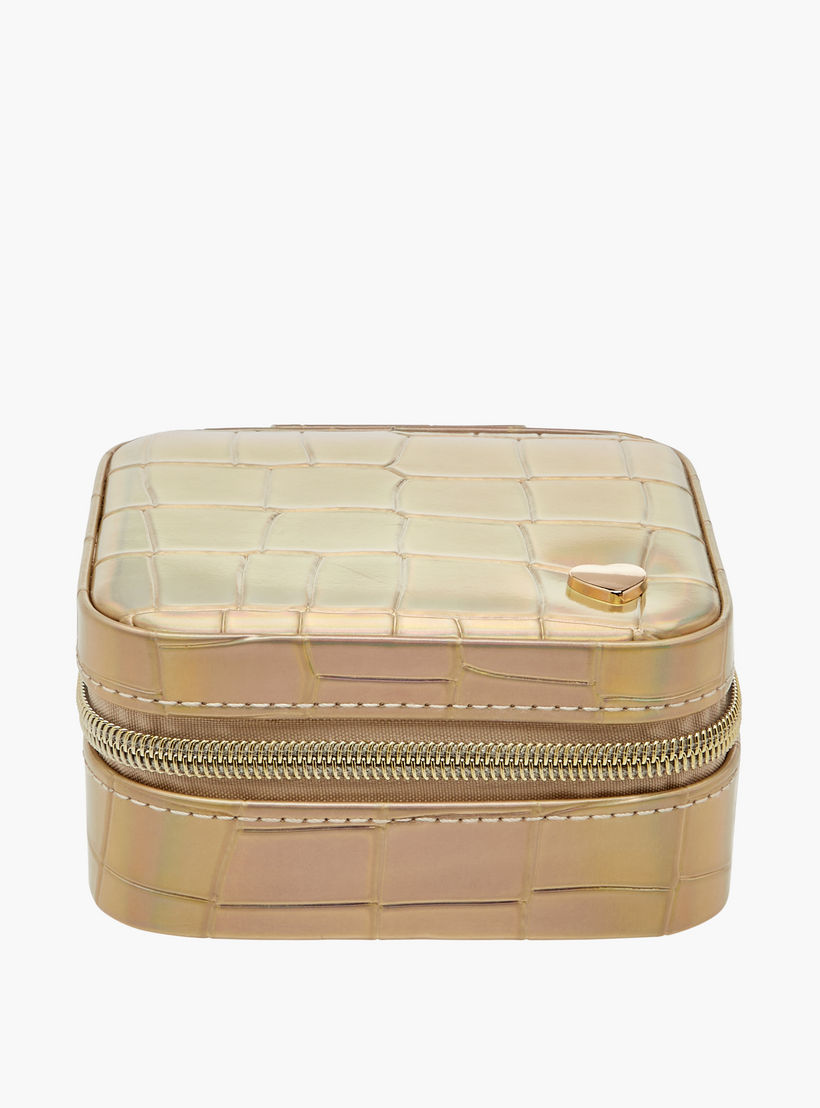 Textured Jewellery Organiser Box with Handle and Mirror - 11x6x11 cms-women-watchesandjewellery-jewellery-storage-image-1