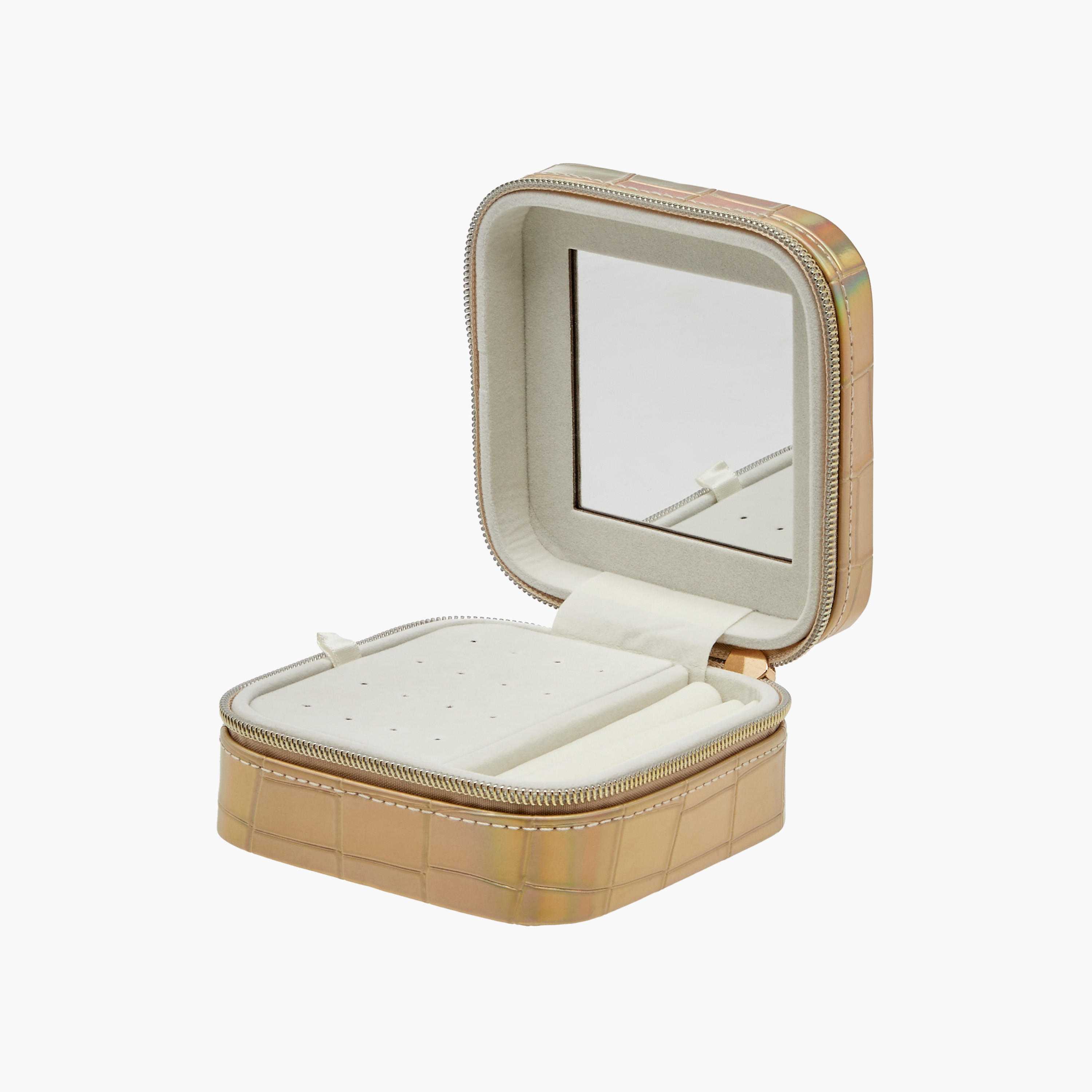 Textured Jewellery Organiser Box with Handle and Mirror - 11x6x11 cms-women-watchesandjewellery-jewellery-storage-image-2