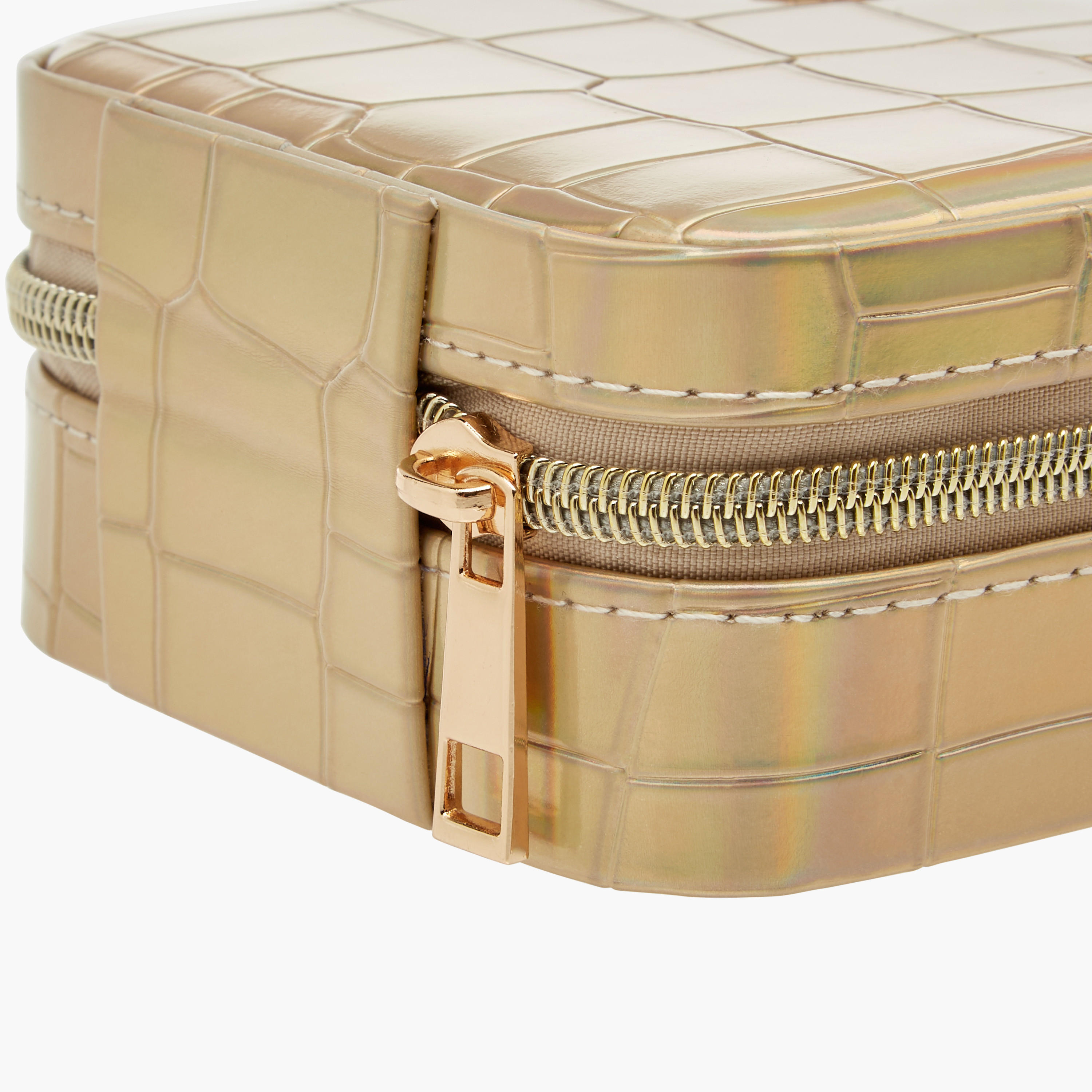 Textured Jewellery Organiser Box with Handle and Mirror - 11x6x11 cms-women-watchesandjewellery-jewellery-storage-image-4