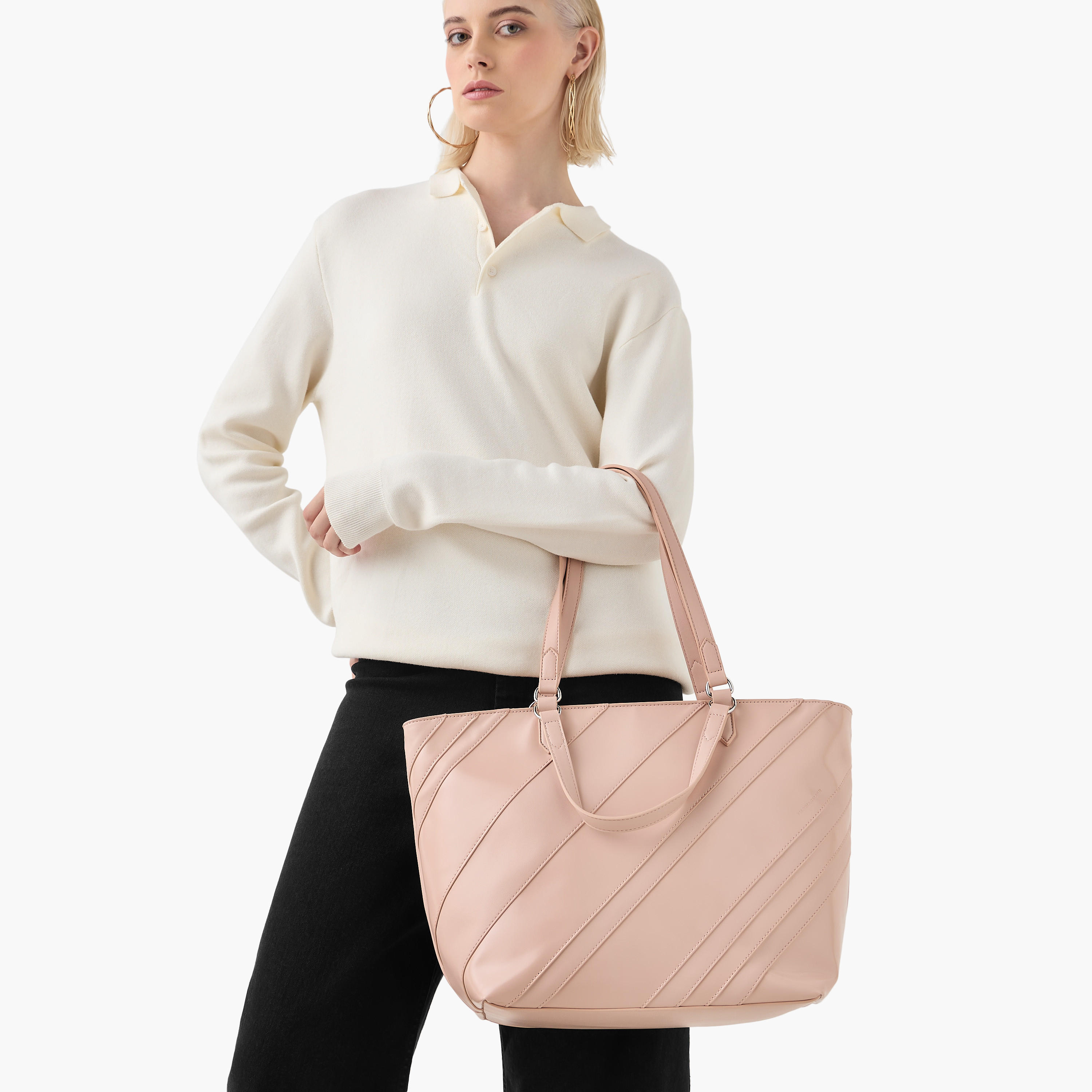 Marina Galanti Textured Tote Bag with Double Handles and Zip Closure-women-bagsandwallets-handbags-image-2