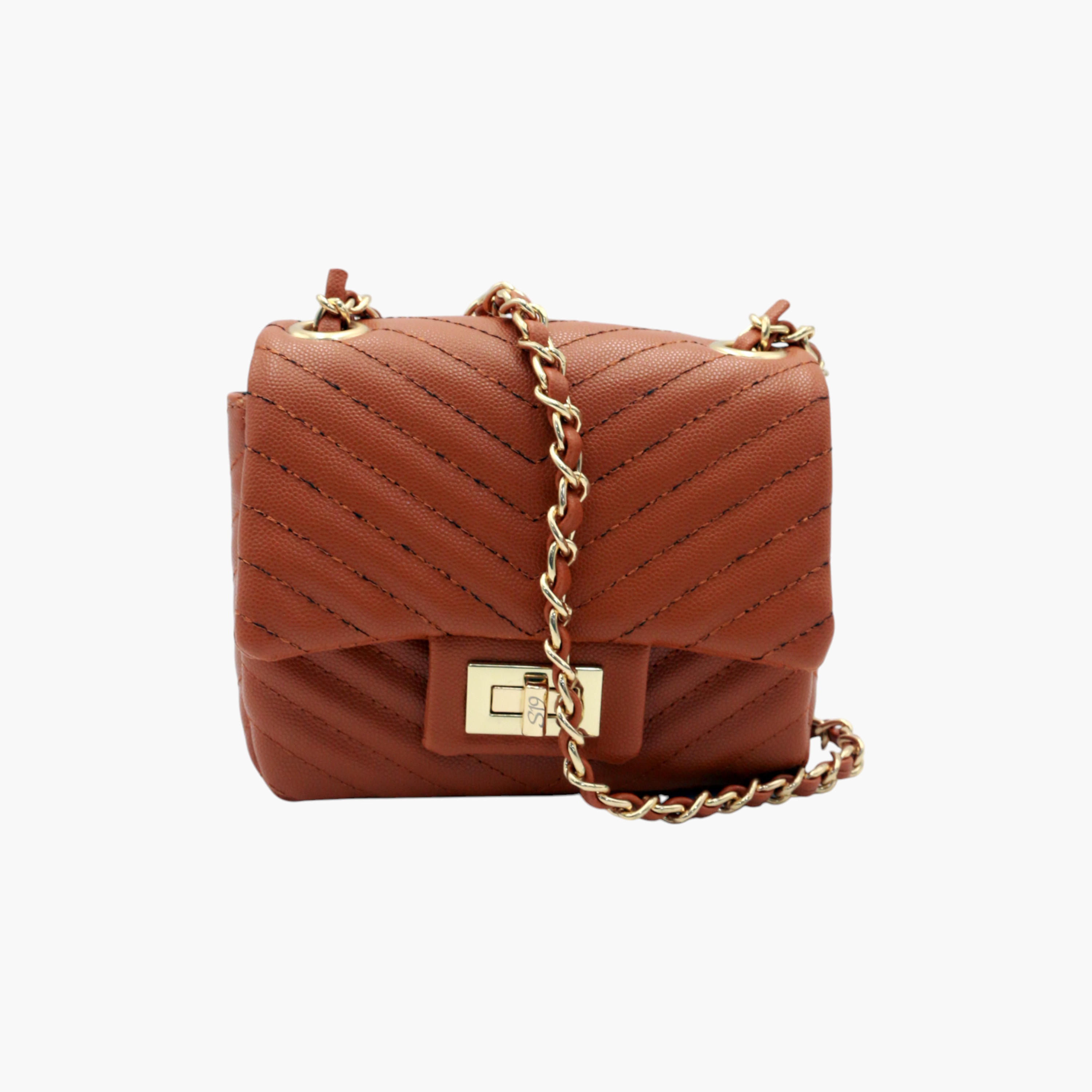 Still 19 Textured Crossbody Bag with Chain Strap and Lock Clasp Closure-women-bagsandwallets-handbags-image-1