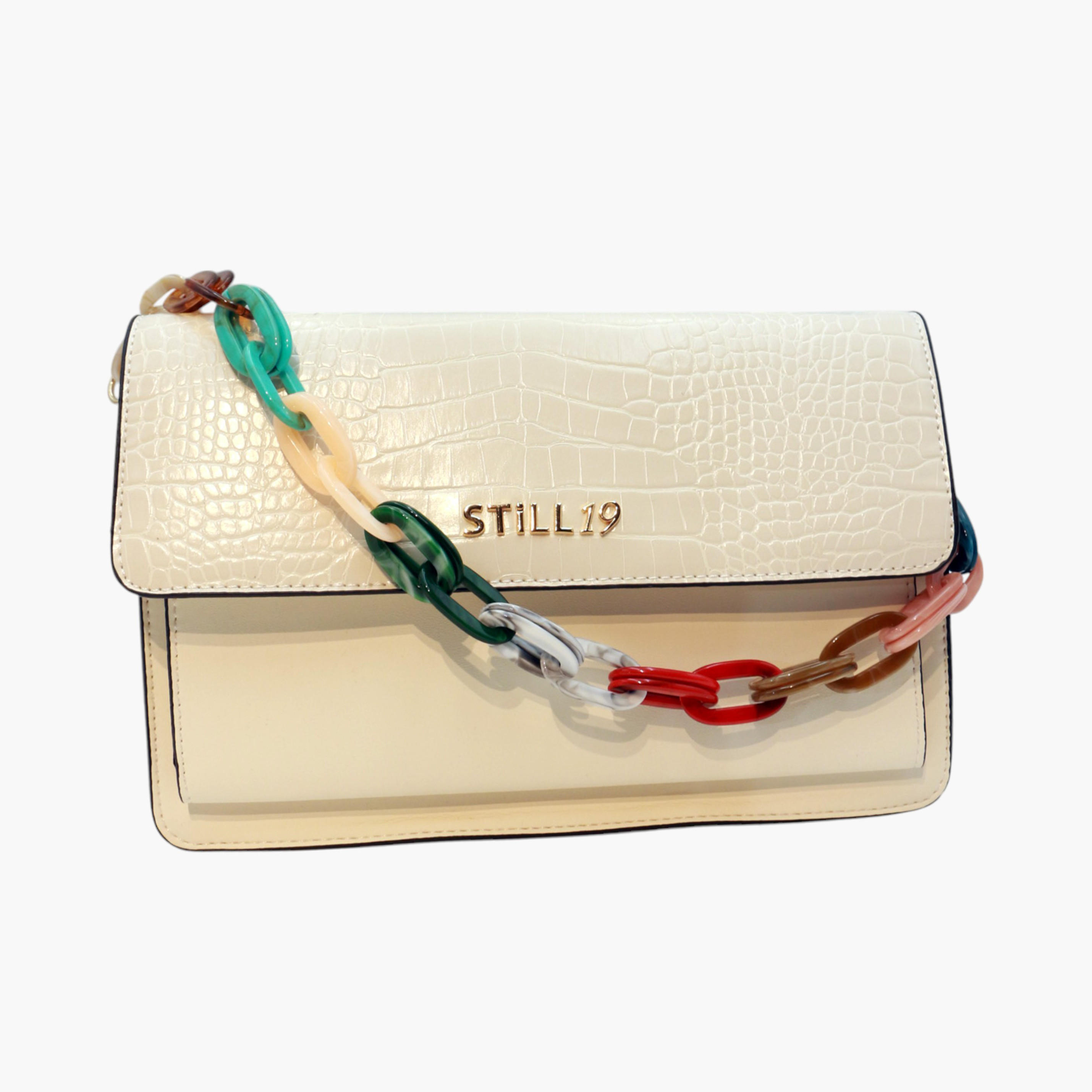 Still 19 Textured Crossbody Bag with Button Closure and Chain Link Strap-women-bagsandwallets-handbags-image-1