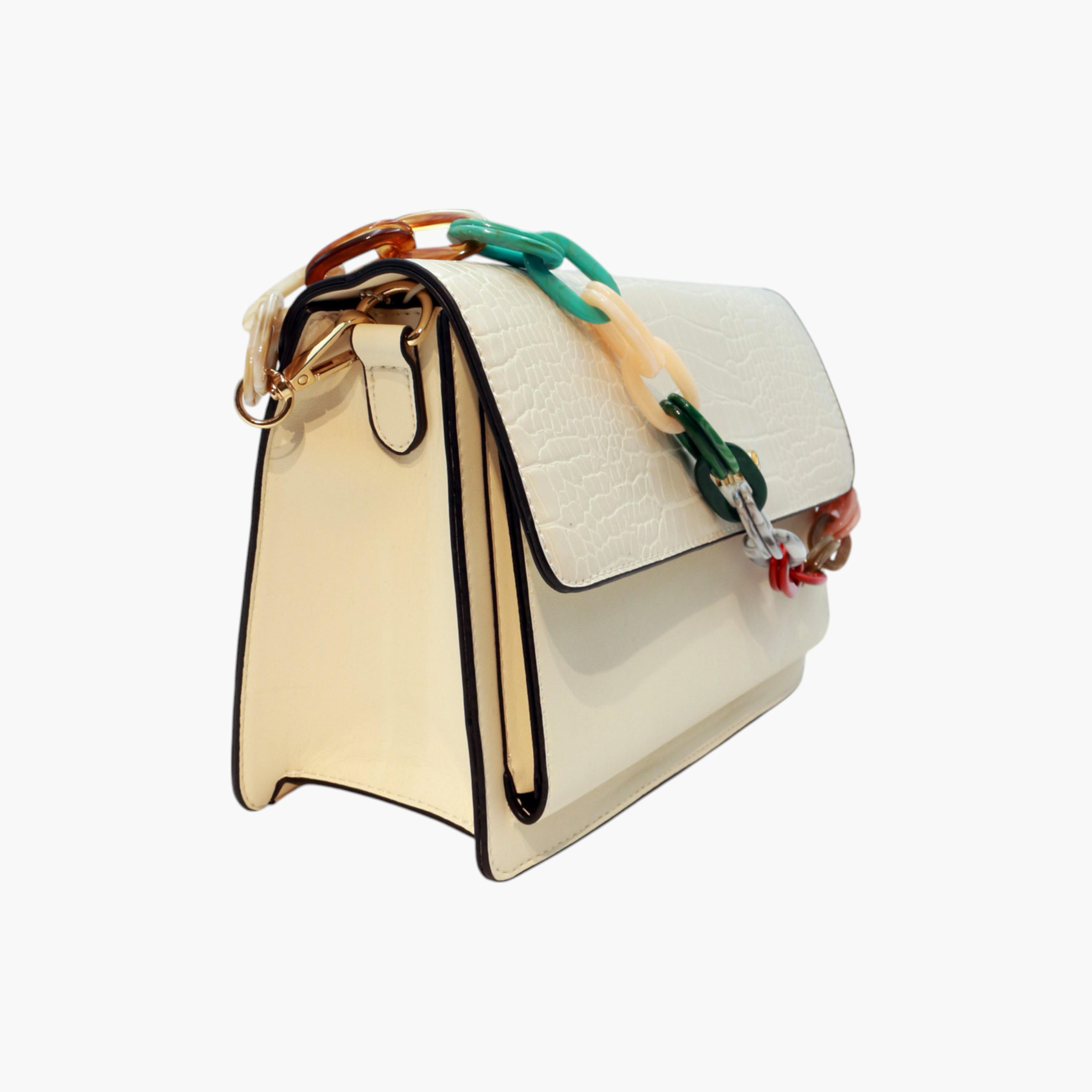 Still 19 Textured Crossbody Bag with Button Closure and Chain Link Strap-women-bagsandwallets-handbags-image-3