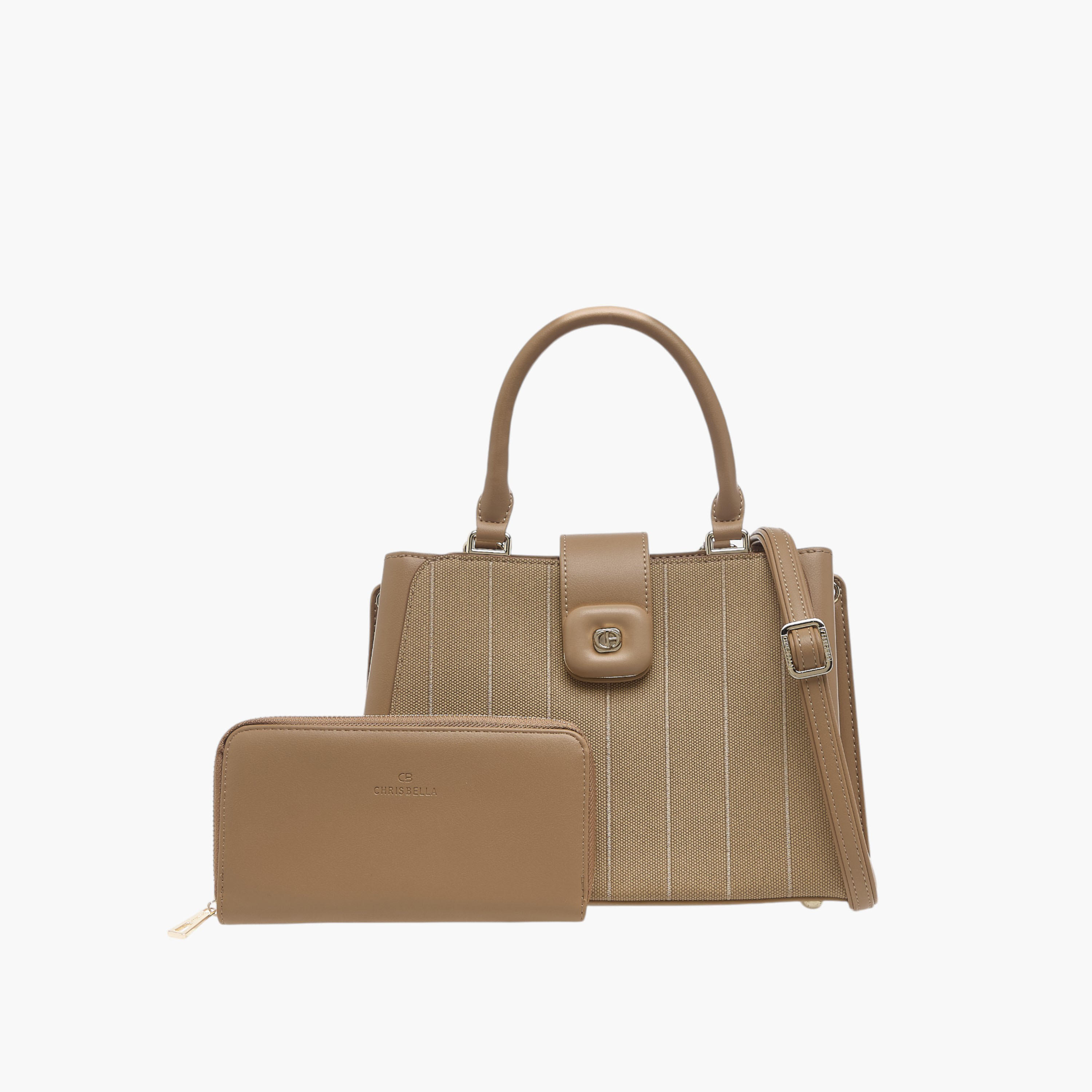 شنطة توتي مخططة بسحاب إغلاق ومحفظة بسحاب دائري من كريسبيلا-women-bagsandwallets-handbags-image-1