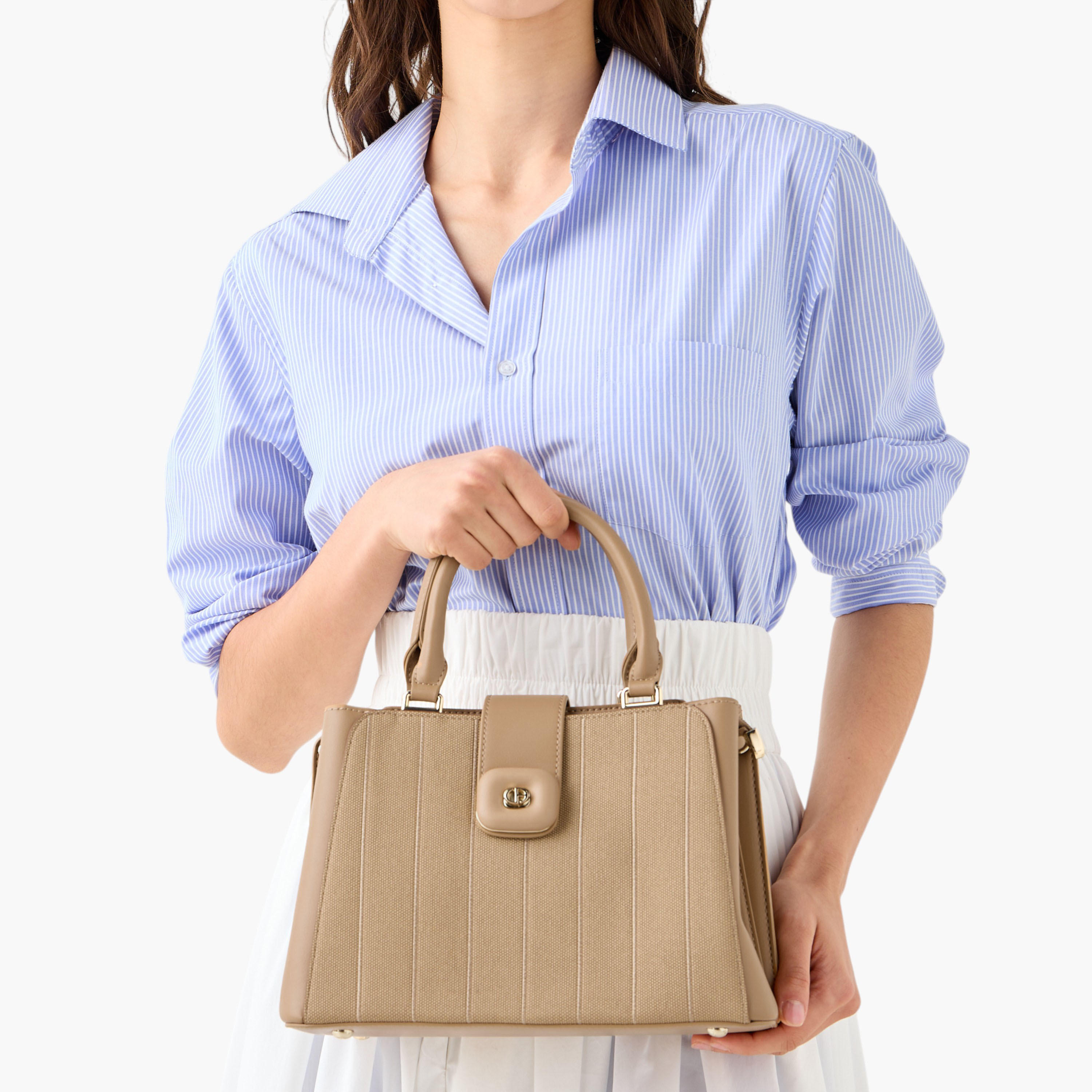 شنطة توتي مخططة بسحاب إغلاق ومحفظة بسحاب دائري من كريسبيلا-women-bagsandwallets-handbags-image-2