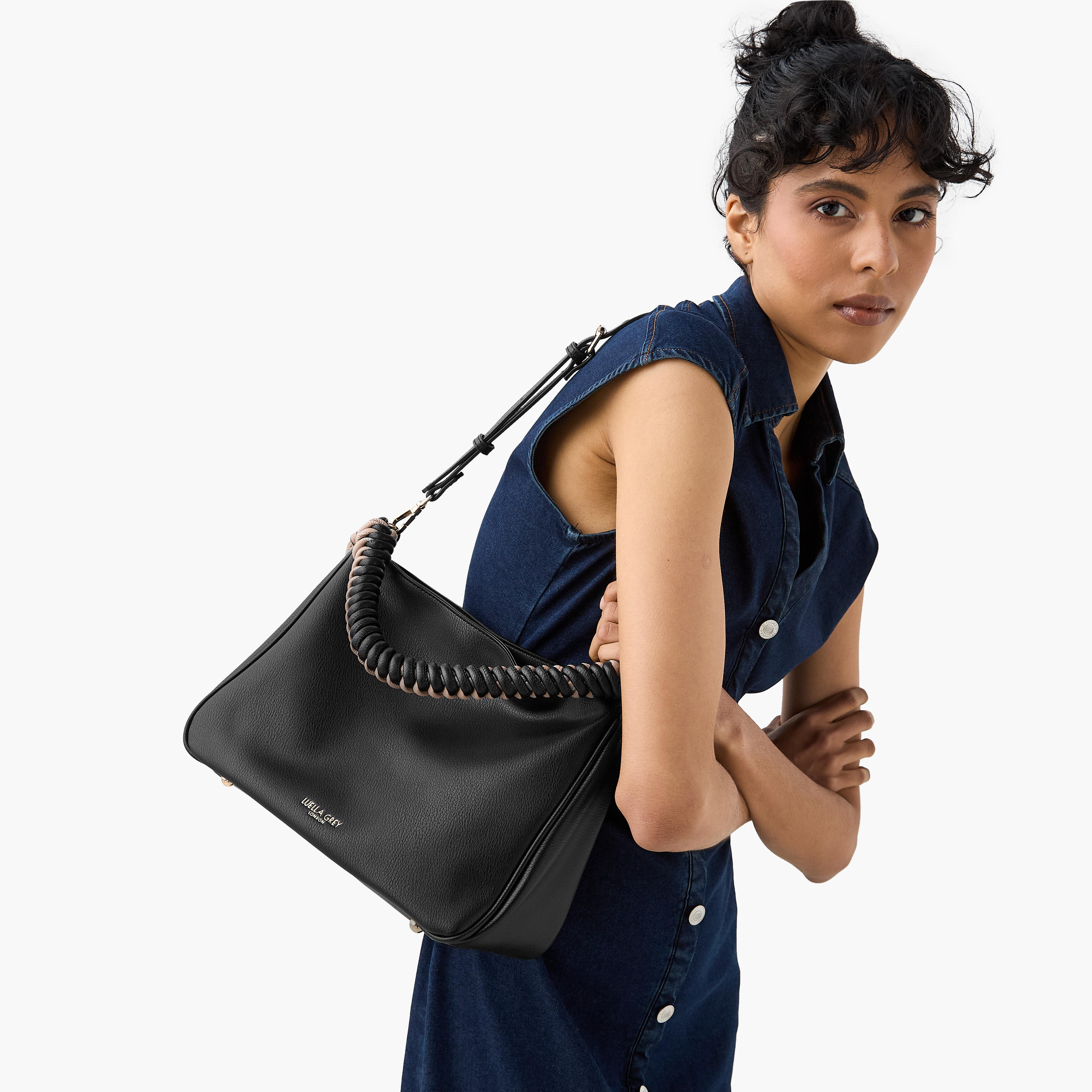 LUELLA GREY Textured Shoulder Bag with Coiled Handle and Zip Closure-women-bagsandwallets-handbags-image-2