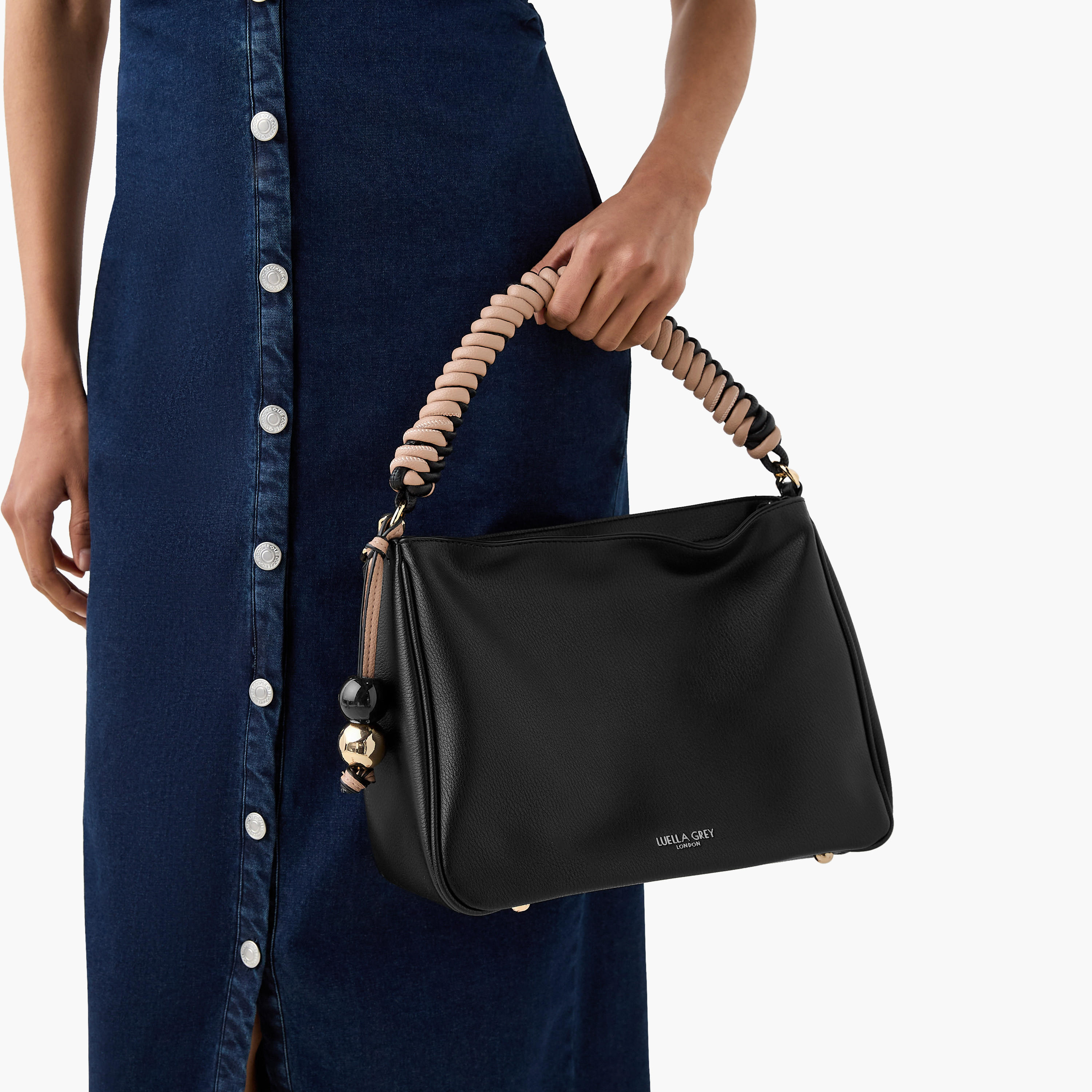 LUELLA GREY Textured Shoulder Bag with Coiled Handle and Zip Closure-women-bagsandwallets-handbags-image-9