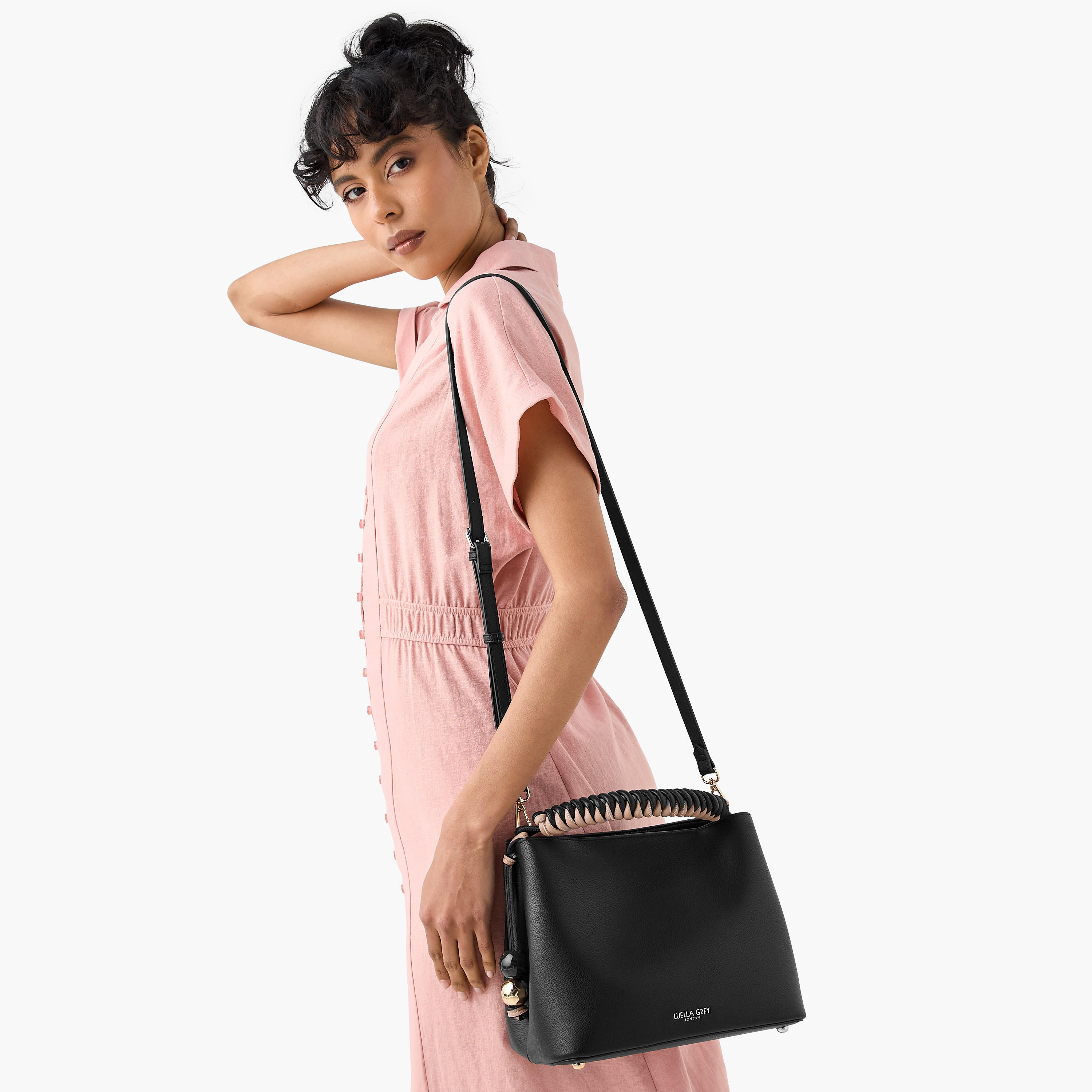 LUELLA GREY Textured Shoulder Bag with Coiled Handle and Zip Closure-women-bagsandwallets-handbags-image-8
