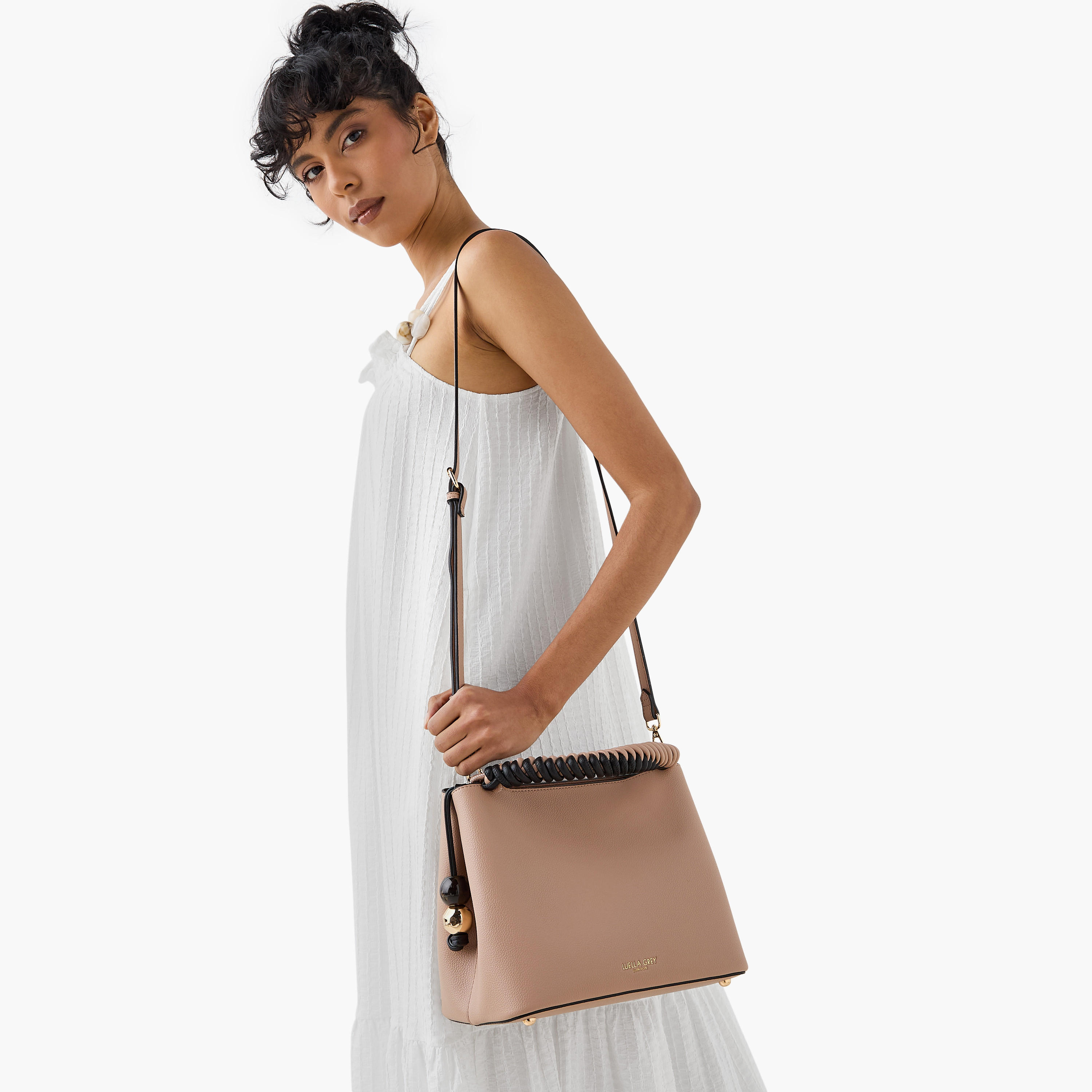 LUELLA GREY Textured Shoulder Bag with Coiled Handle and Zip Closure-women-bagsandwallets-handbags-image-2