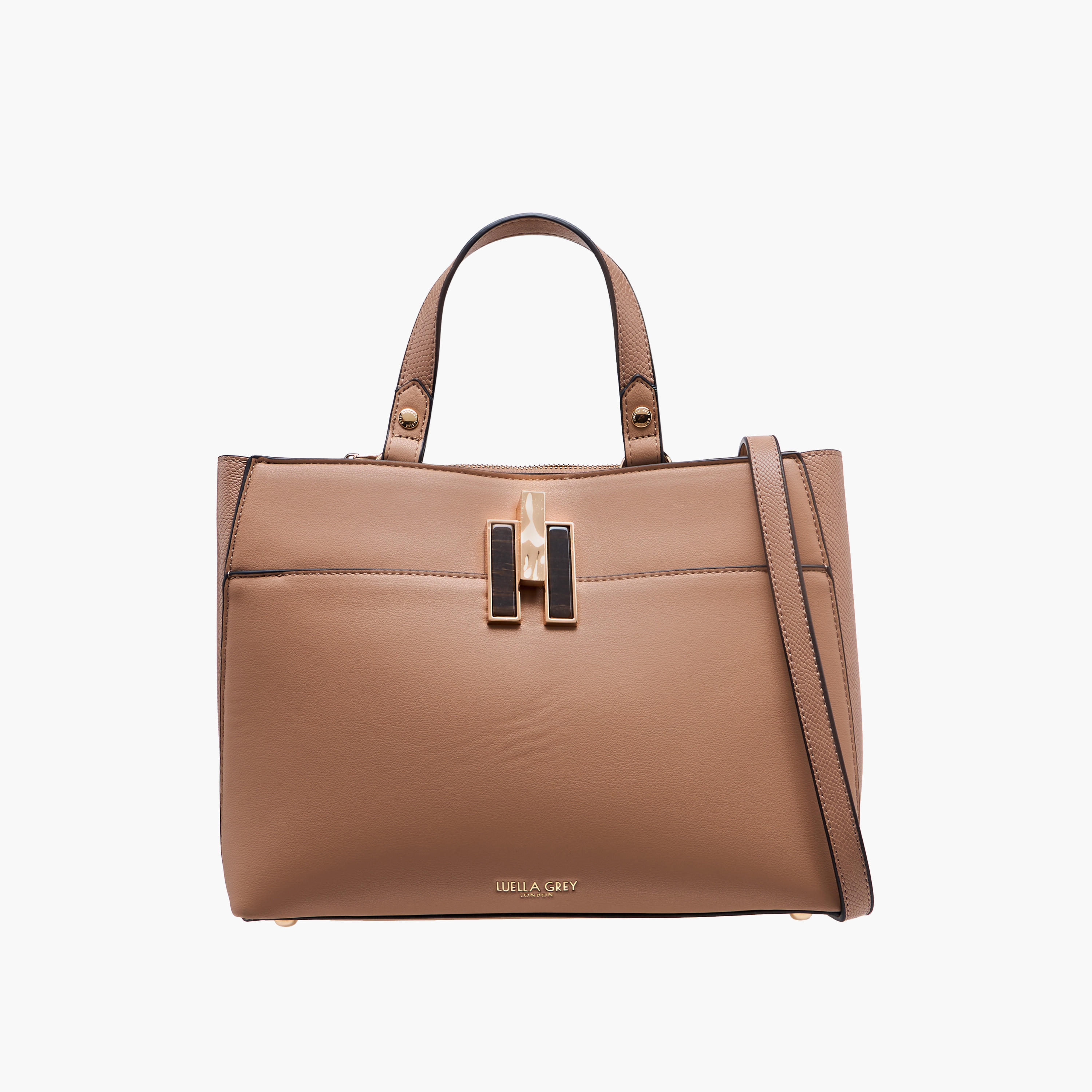 شنطة توتي بارزة الملمس بحزام قابل للفصل وزر إغلاق من لويلا جراي-women-bagsandwallets-handbags-image-1