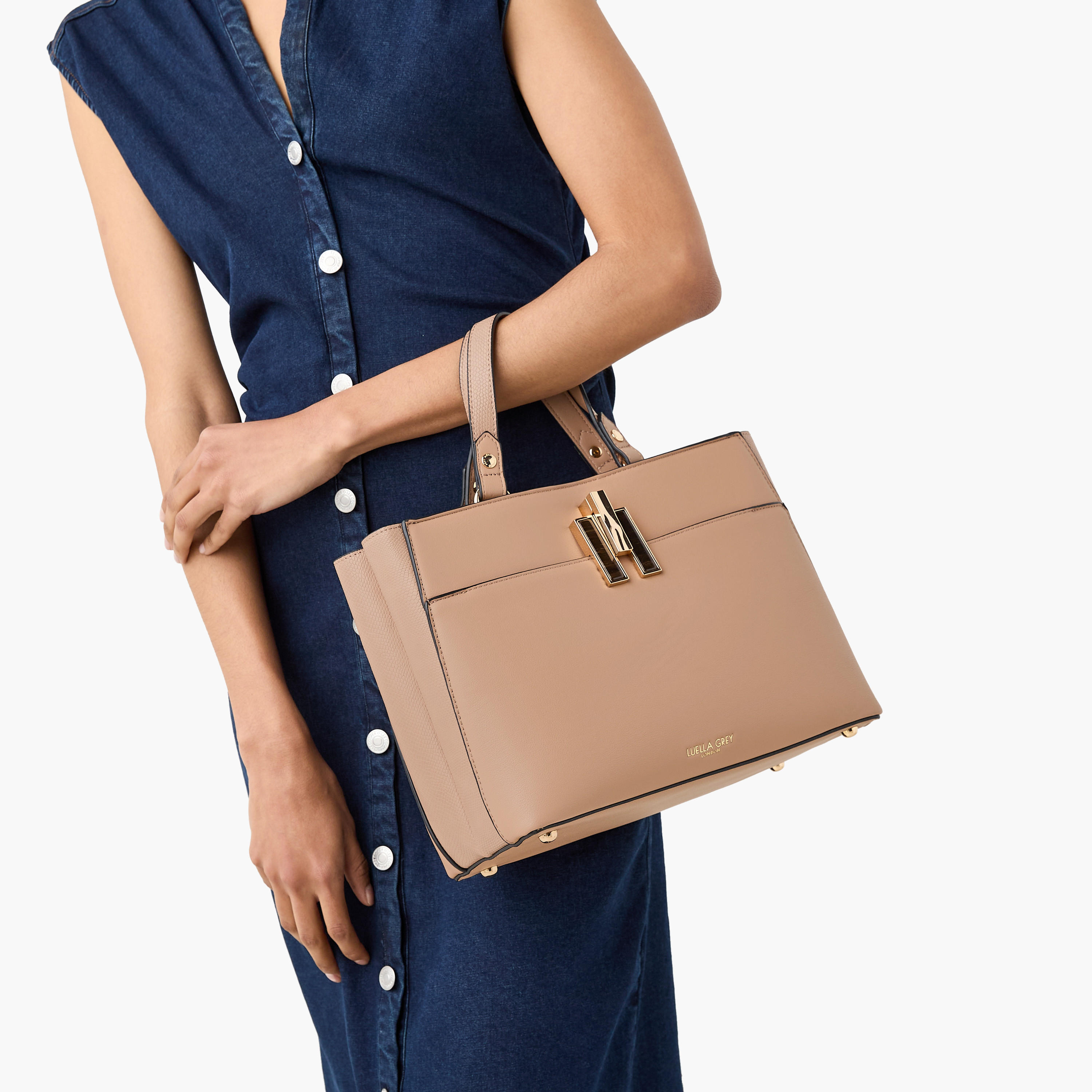 شنطة توتي بارزة الملمس بحزام قابل للفصل وزر إغلاق من لويلا جراي-women-bagsandwallets-handbags-image-2