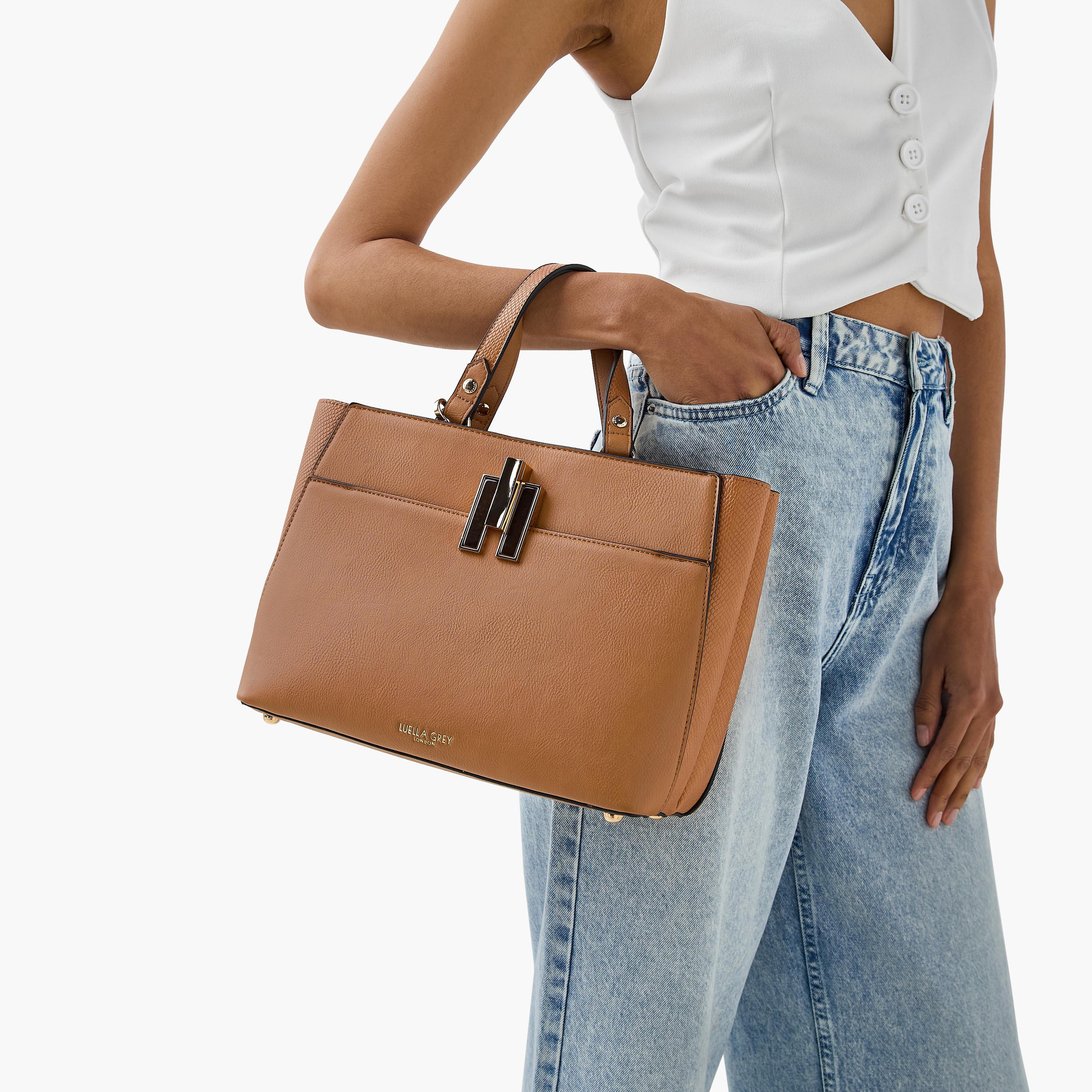 LUELLA GREY Textured Tote Bag with Button Closure and Detachable Strap-women-bagsandwallets-handbags-image-2