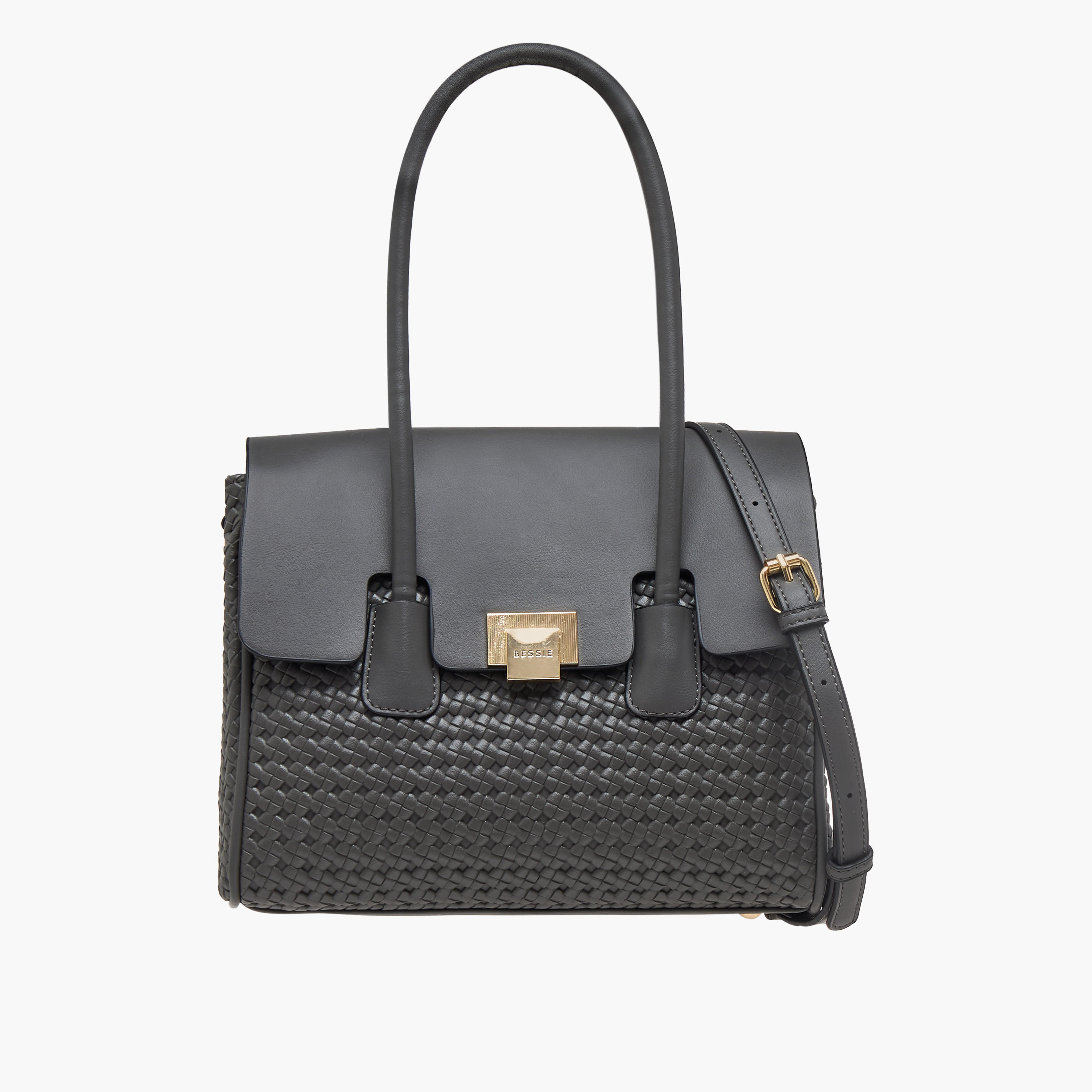 Bessie London Textured Tote Bag with Detachable Strap and Zip Closure-women-bagsandwallets-handbags-image-1