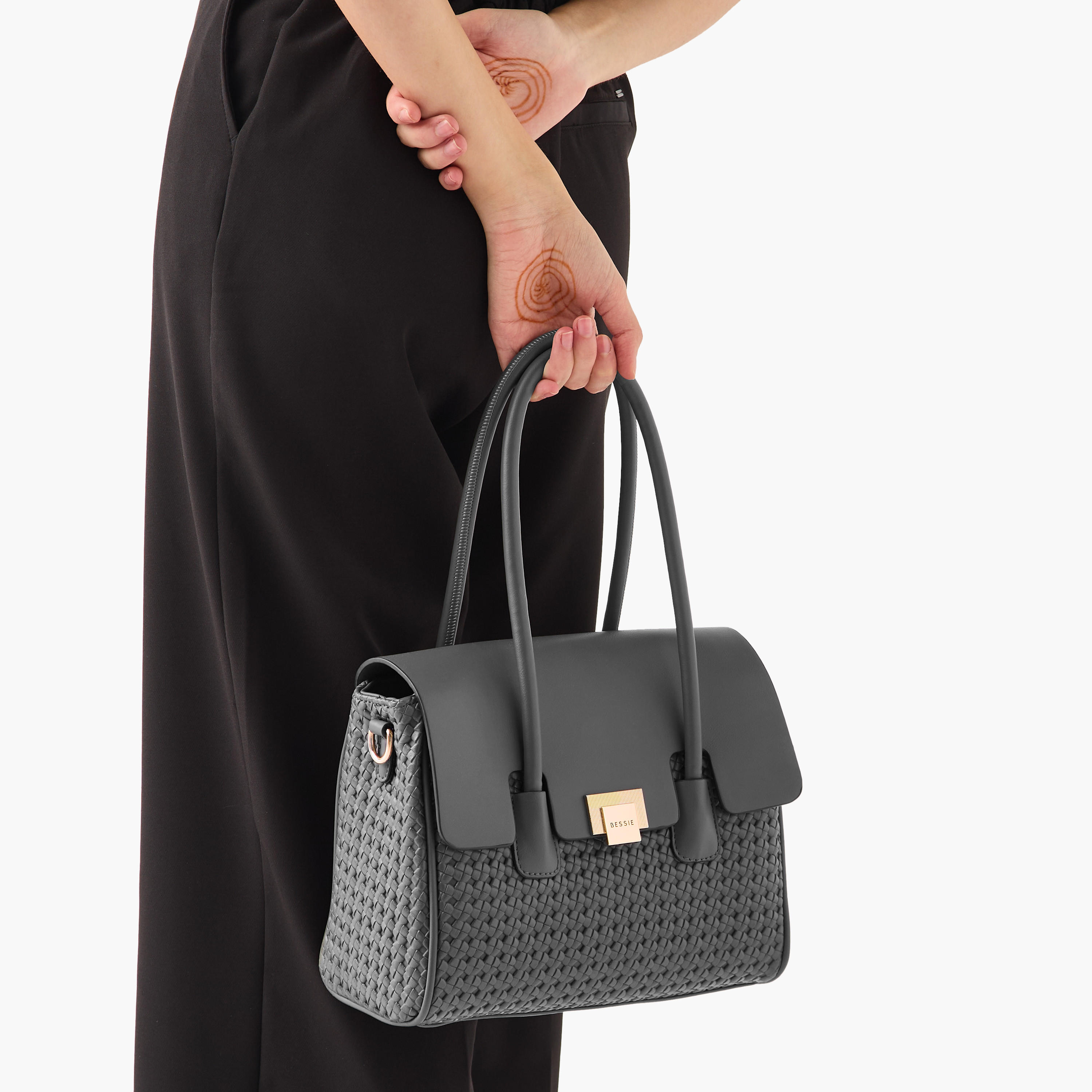 Bessie London Textured Tote Bag with Detachable Strap and Zip Closure-women-bagsandwallets-handbags-image-2