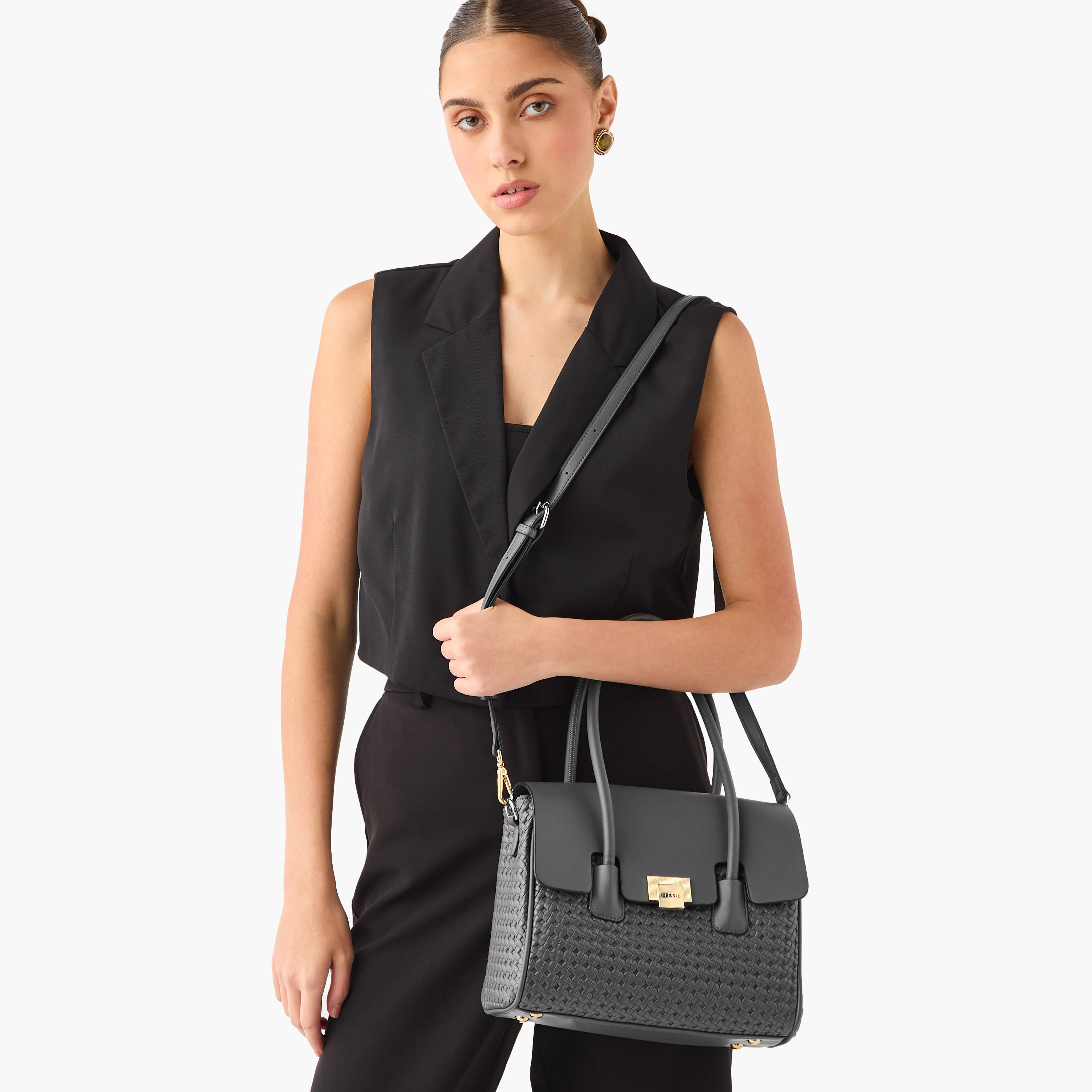 Bessie London Textured Tote Bag with Detachable Strap and Zip Closure-women-bagsandwallets-handbags-image-8