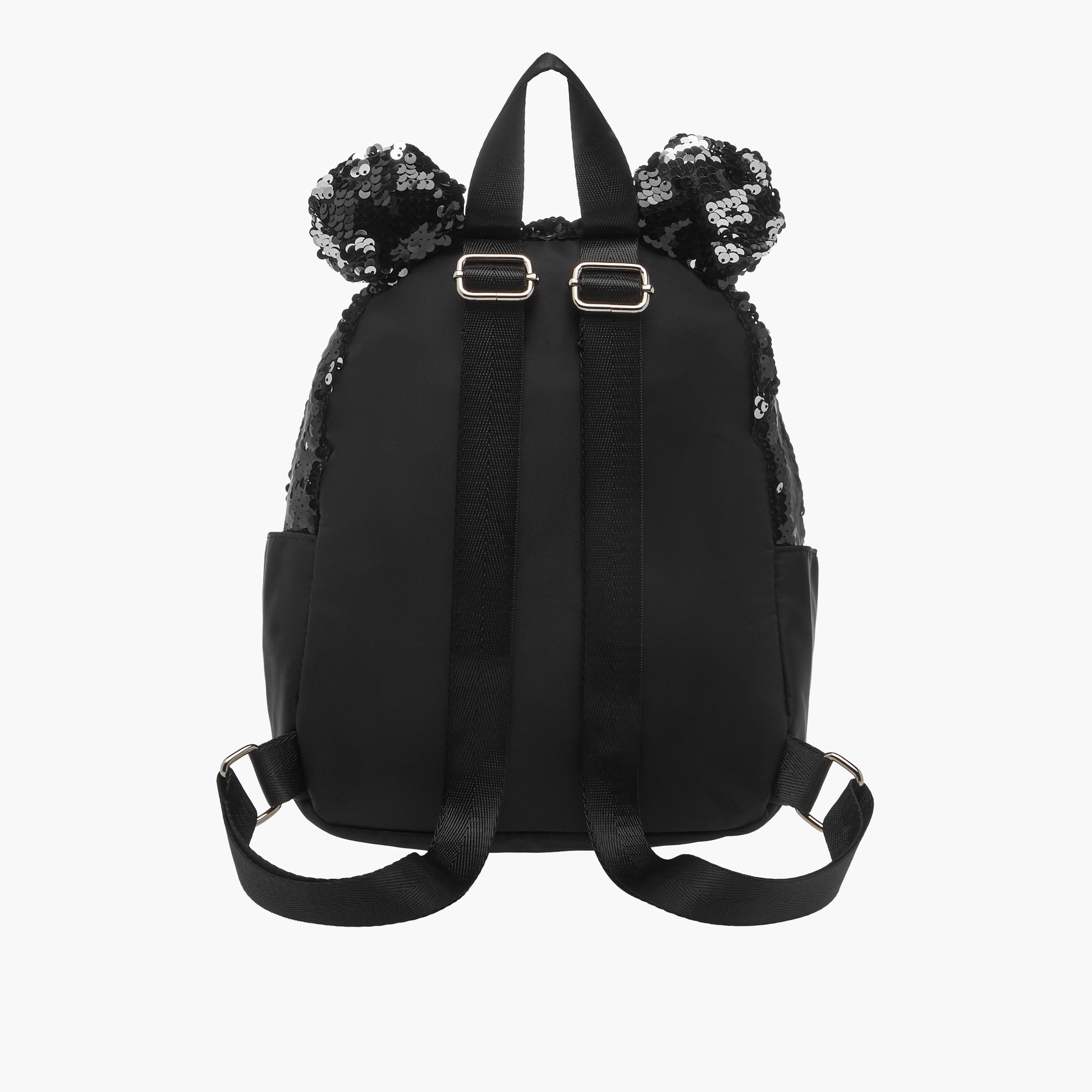 icon Panda Print Sequinned Backpack with Adjustable Straps - 27x23x11 cms-school-bagsandbackpacks-backpacks-image-3