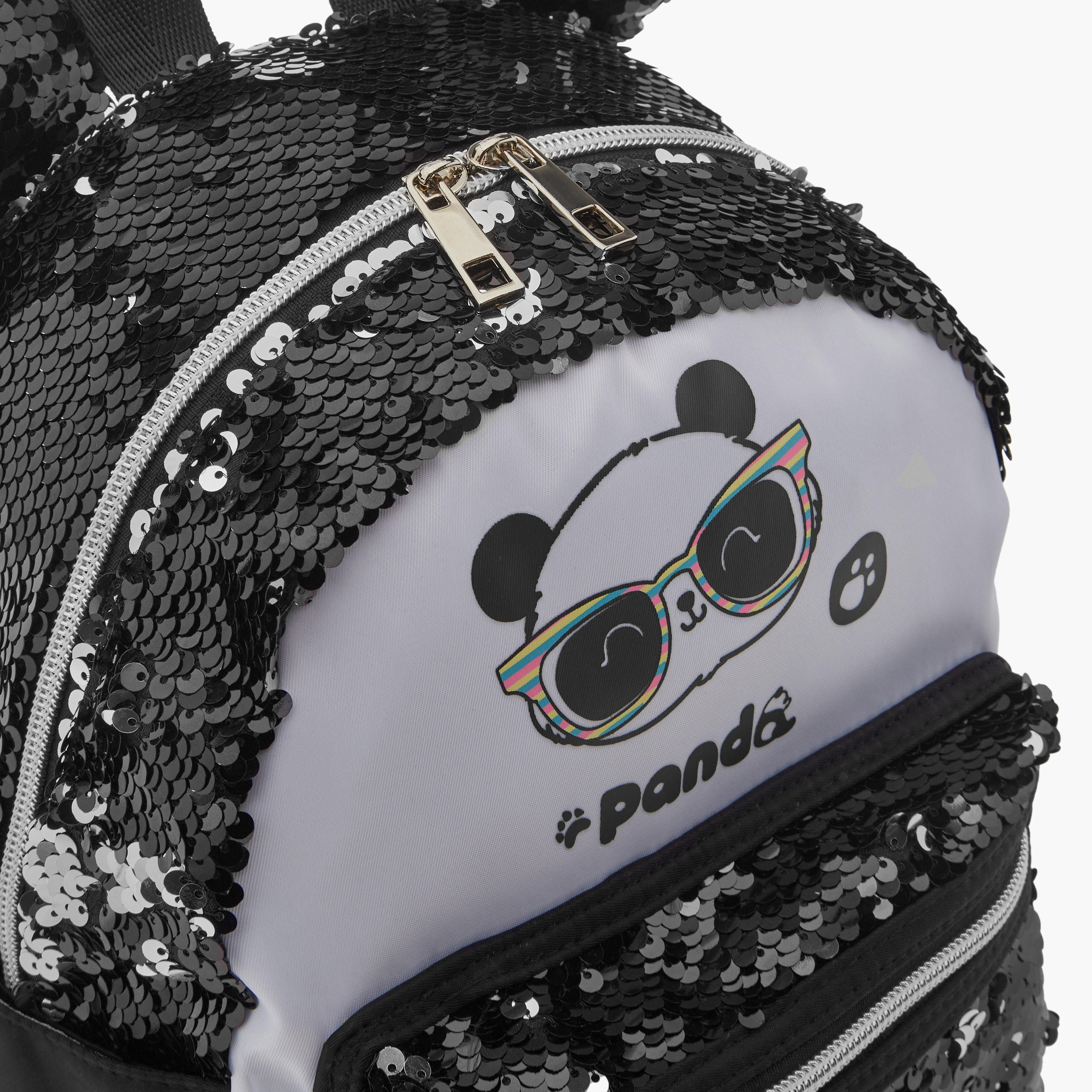 icon Panda Print Sequinned Backpack with Adjustable Straps - 27x23x11 cms-school-bagsandbackpacks-backpacks-image-5