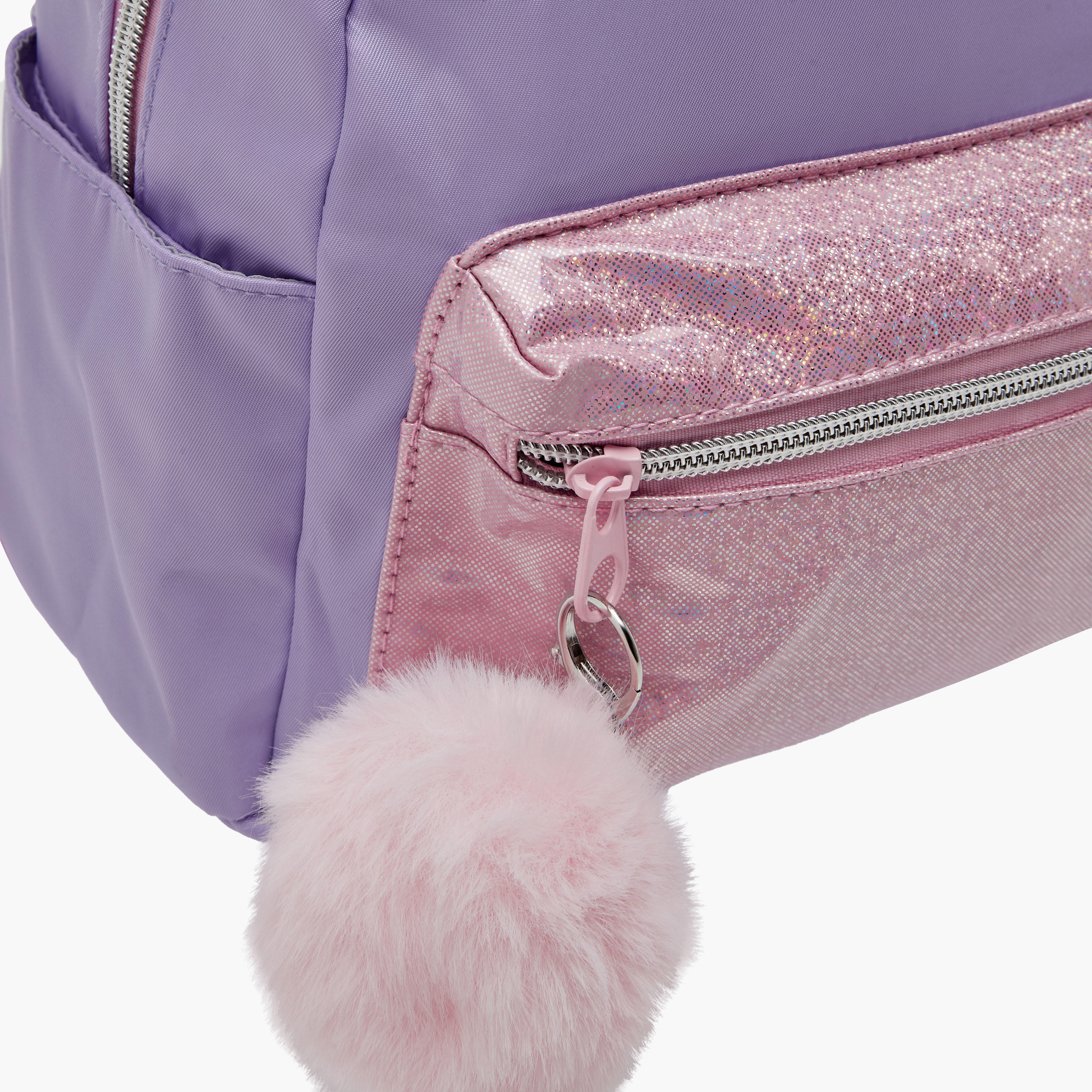 icon Colourblock Backpack with Adjustable Straps and Pom Pom Keychain - 27x23x11 cms-school-bagsandbackpacks-backpacks-image-5