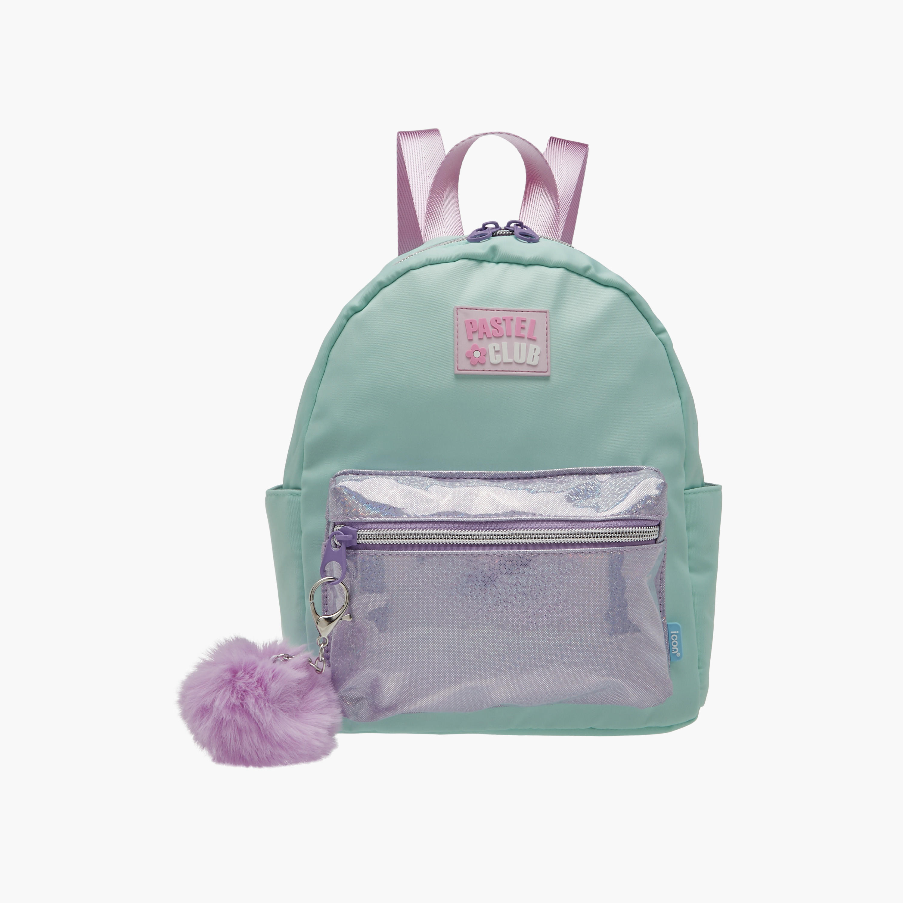 icon Colourblock Backpack with Adjustable Straps and Pom Pom Keychain - 27x23x11 cms-school-bagsandbackpacks-backpacks-image-1