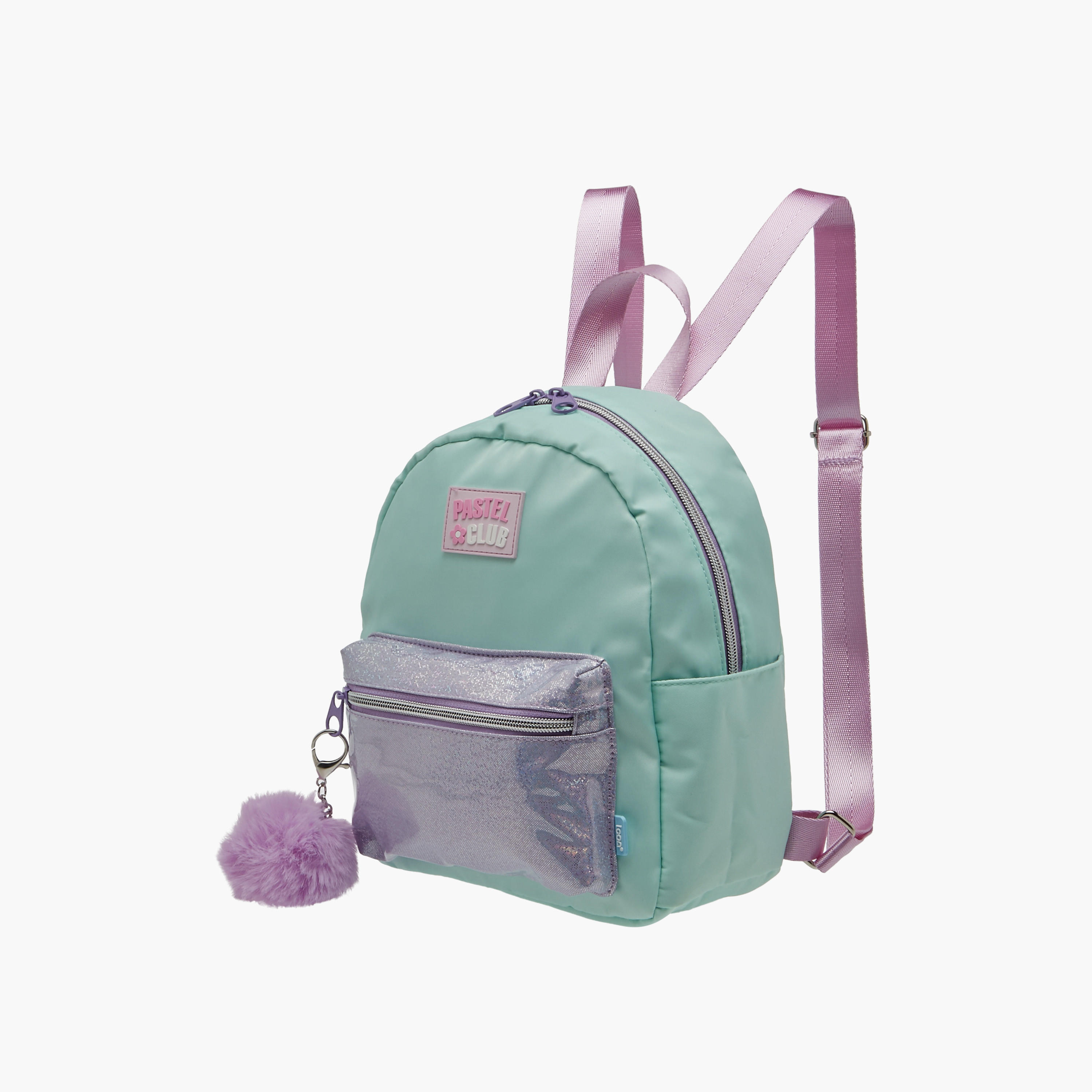 icon Colourblock Backpack with Adjustable Straps and Pom Pom Keychain - 27x23x11 cms-school-bagsandbackpacks-backpacks-image-2