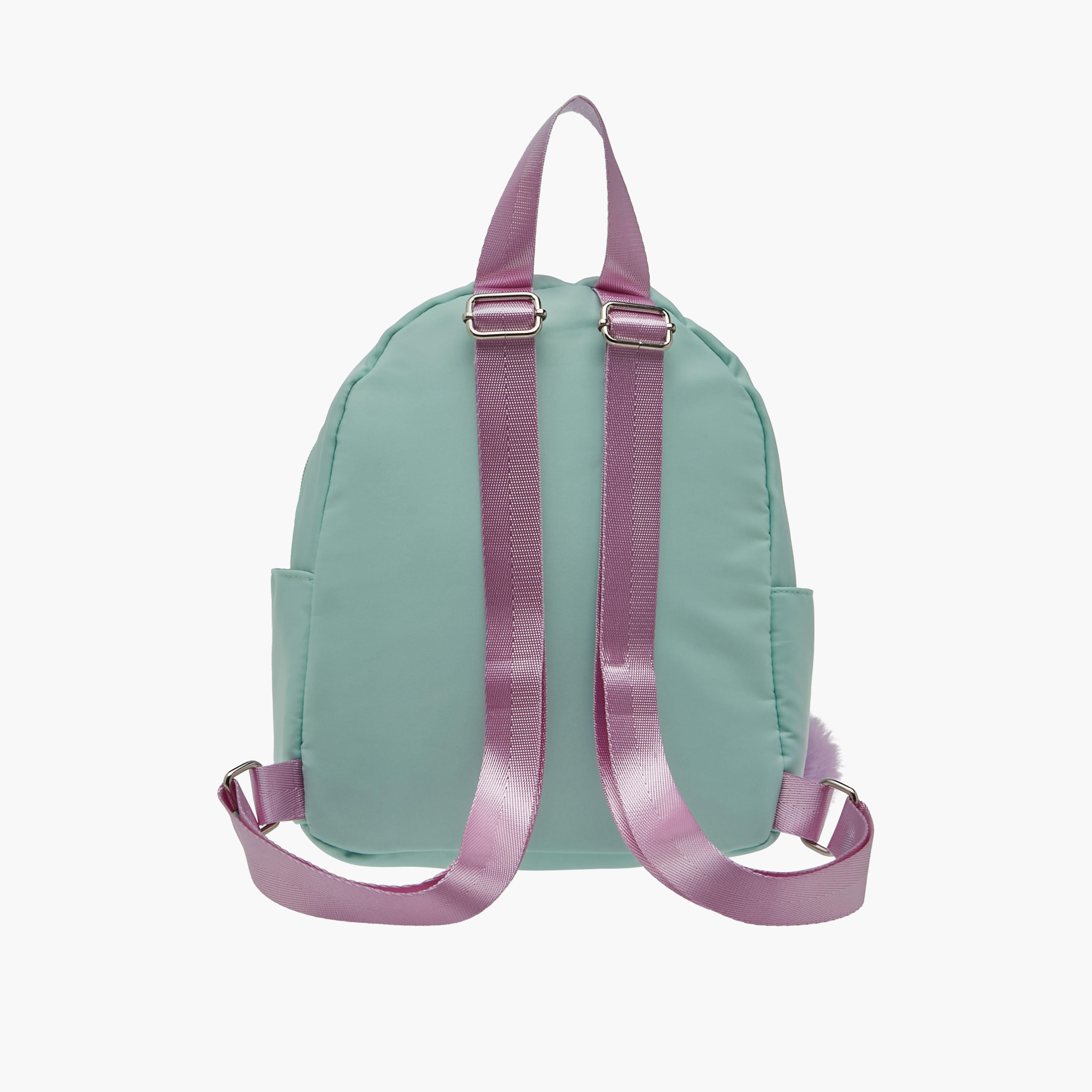 icon Colourblock Backpack with Adjustable Straps and Pom Pom Keychain - 27x23x11 cms-school-bagsandbackpacks-backpacks-image-3