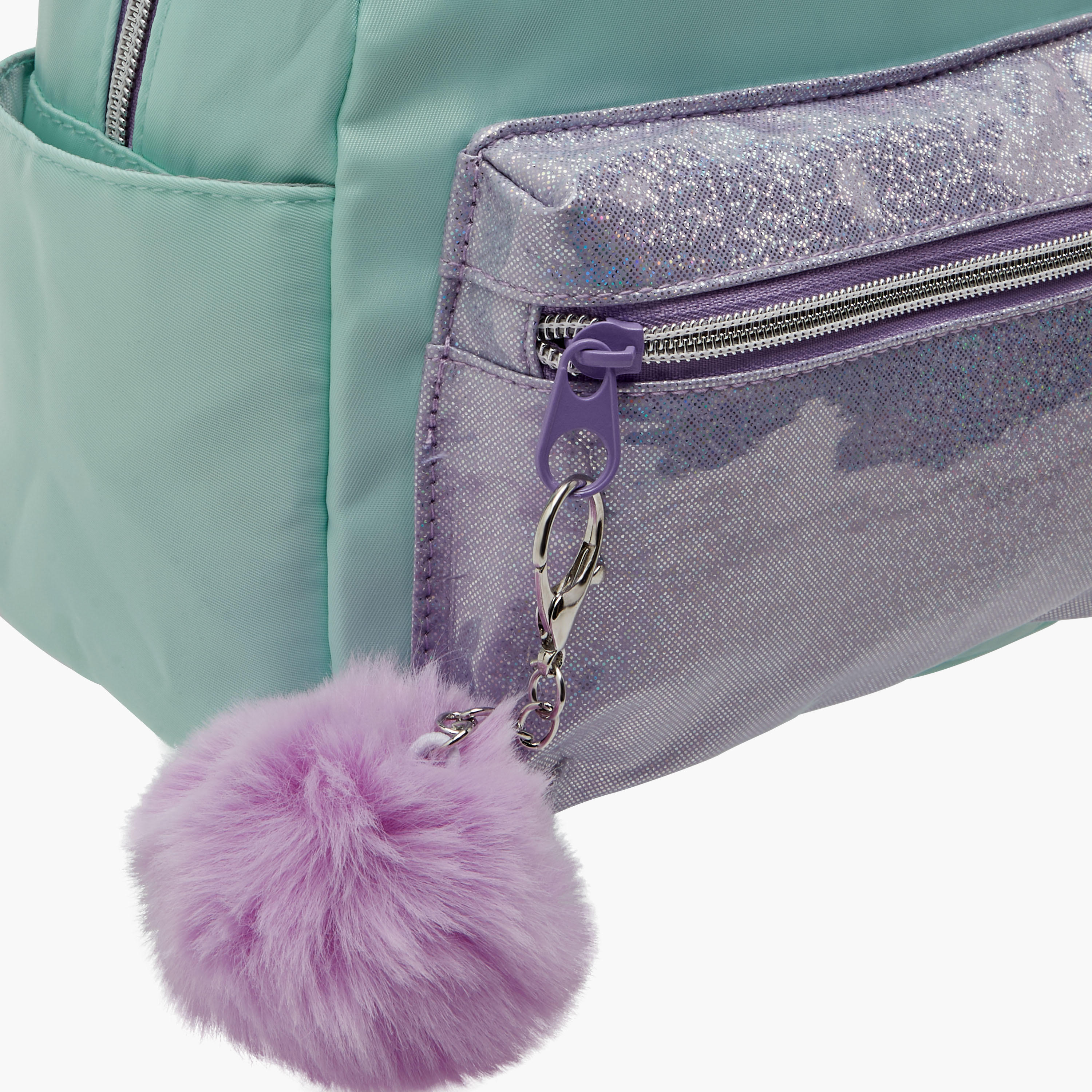 icon Colourblock Backpack with Adjustable Straps and Pom Pom Keychain - 27x23x11 cms-school-bagsandbackpacks-backpacks-image-4