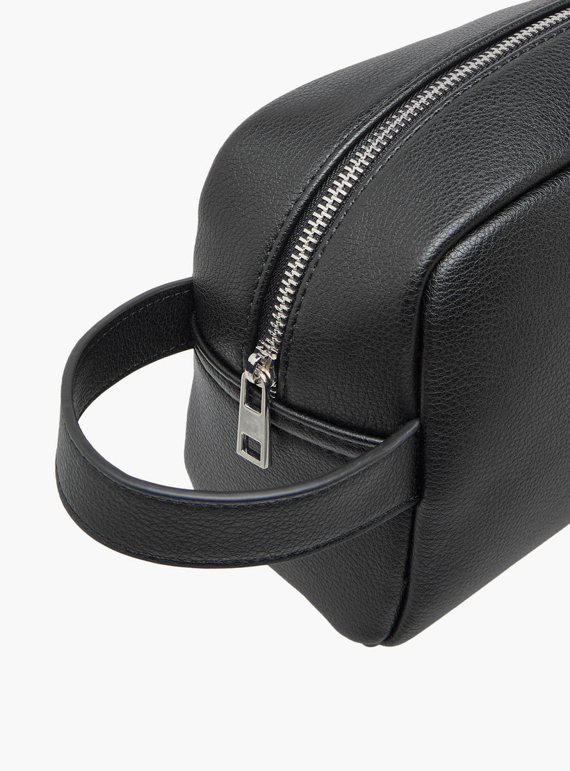 Duchini Textured Pouch with Zip Closure and Wristlet Strap-men-bags-image-4