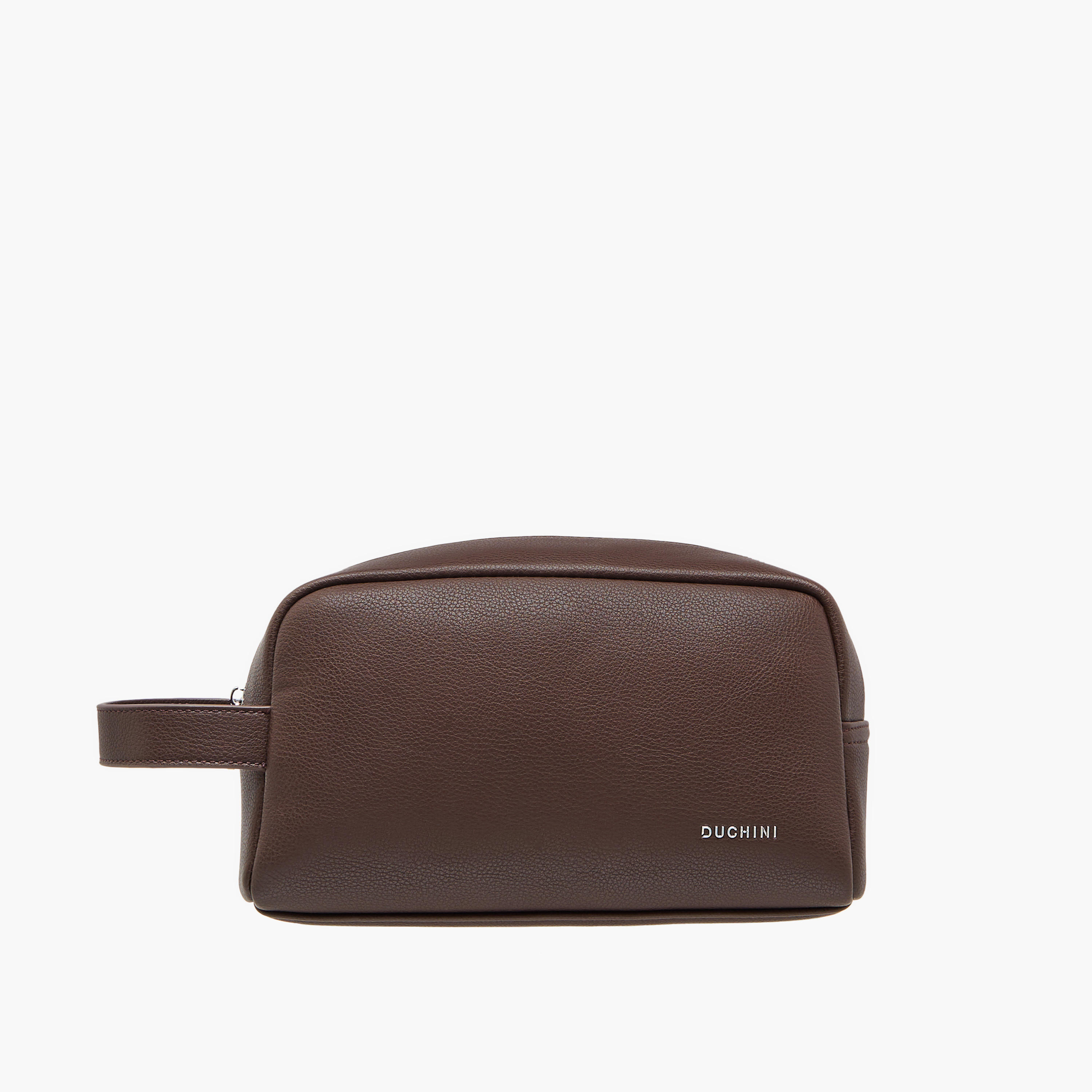 Duchini Textured Pouch with Zip Closure and Wristlet Strap-men-bags-image-1