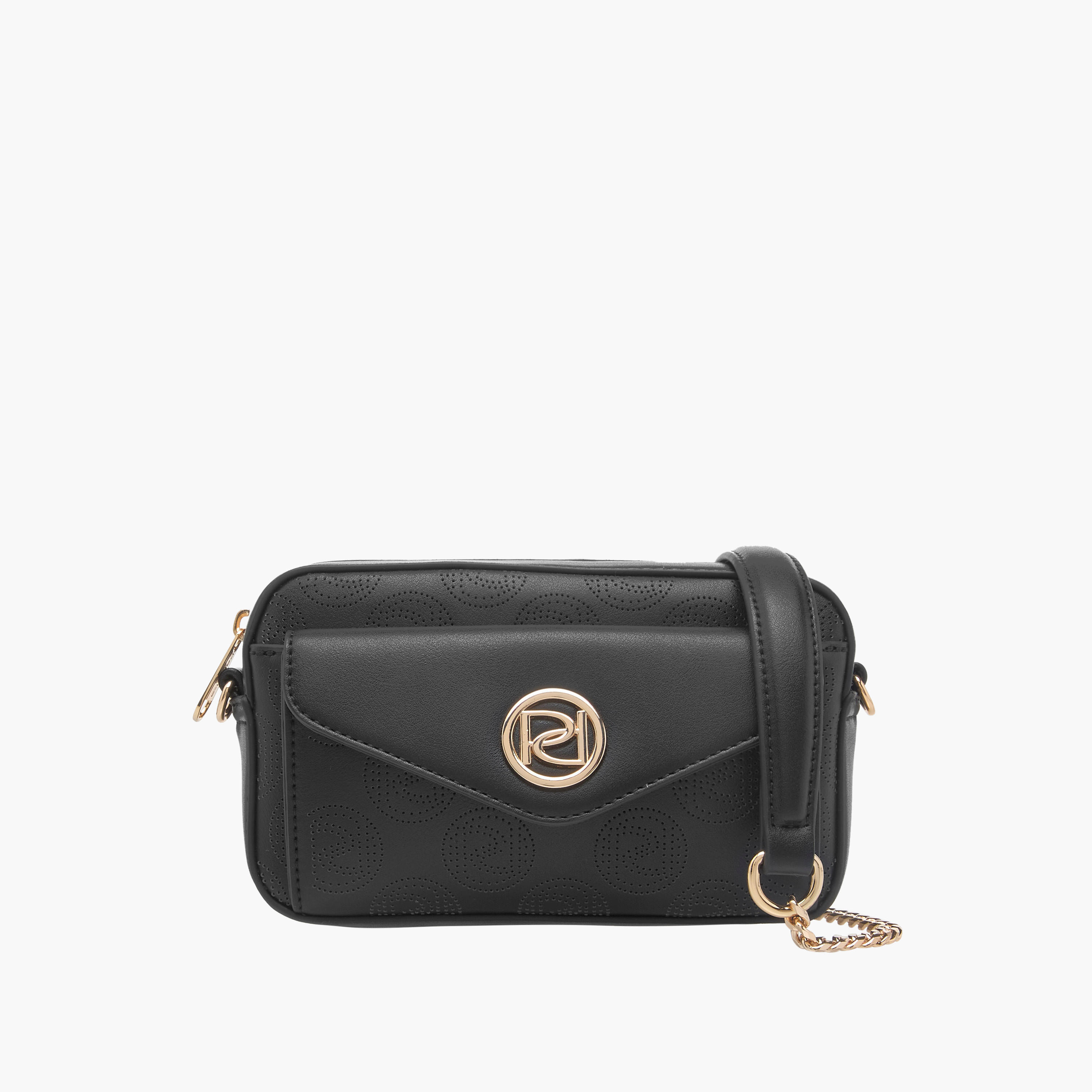 Paprika Monogram Detail Crossbody Bag with Detachable Chain Strap and Zip Closure-women-bagsandwallets-handbags-image-1